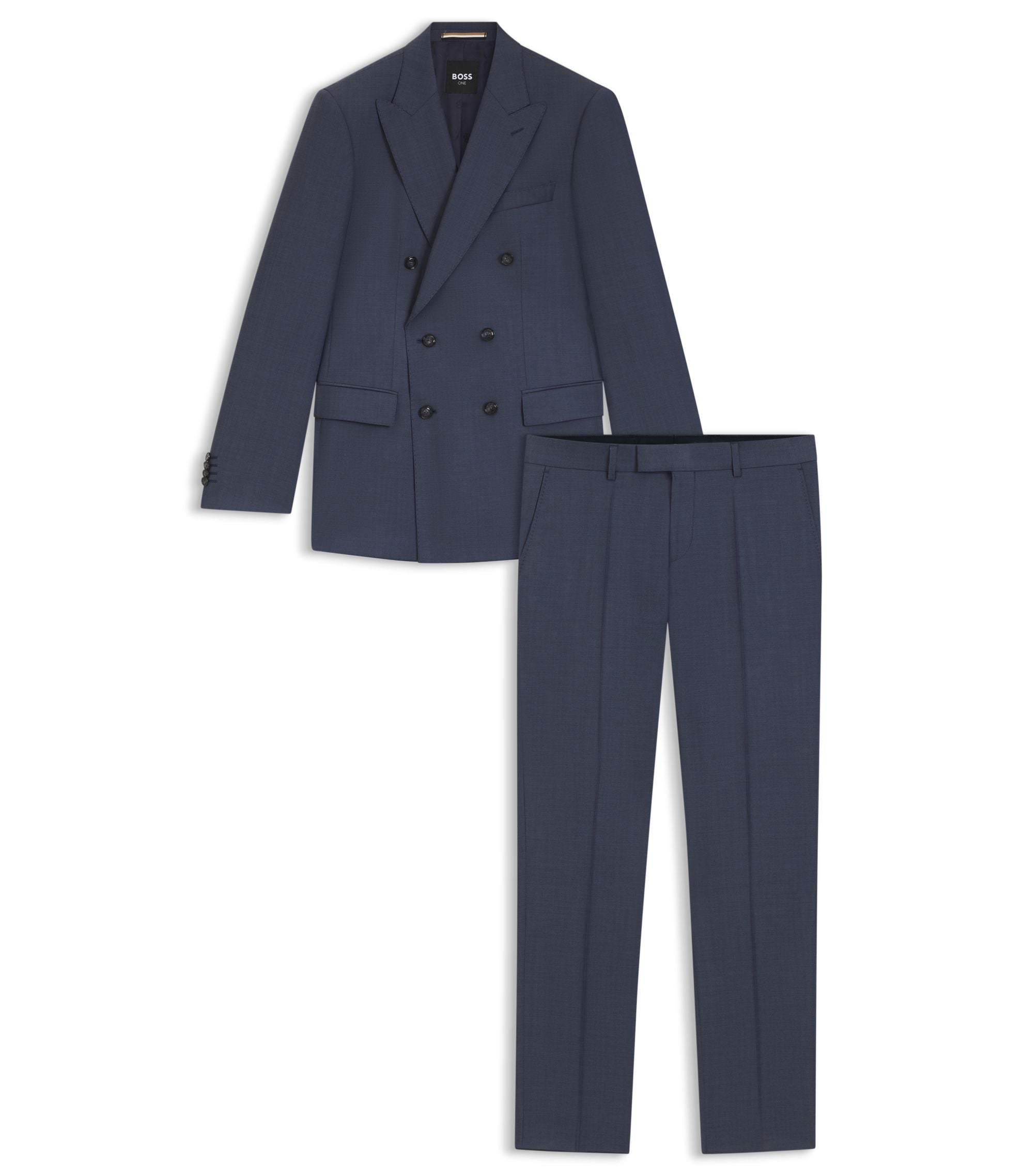Boss Two Piece Slim Fit Suit In Patterned Virgin Wool Light Blue