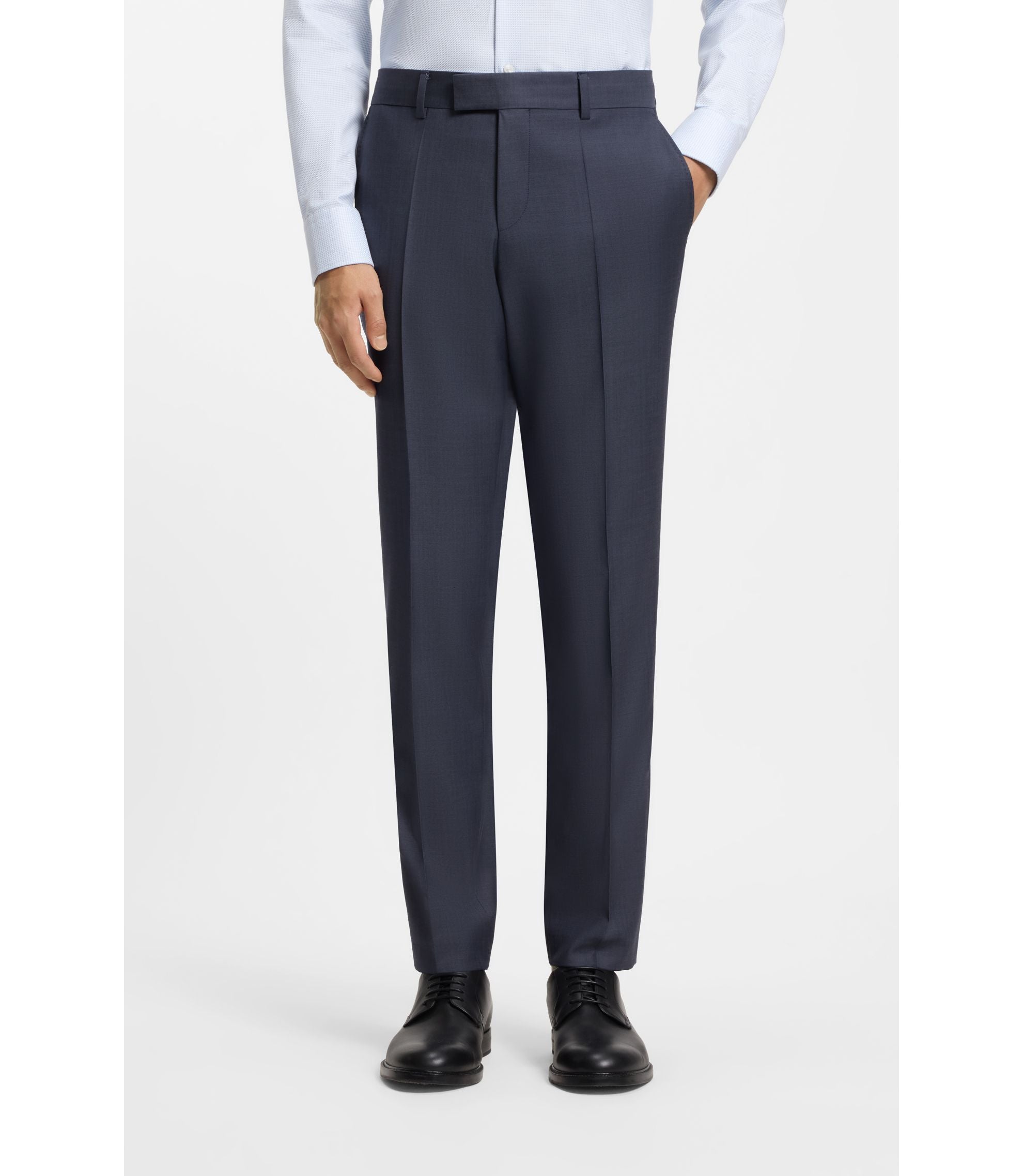 Boss Two Piece Slim Fit Suit In Patterned Virgin Wool Light Blue