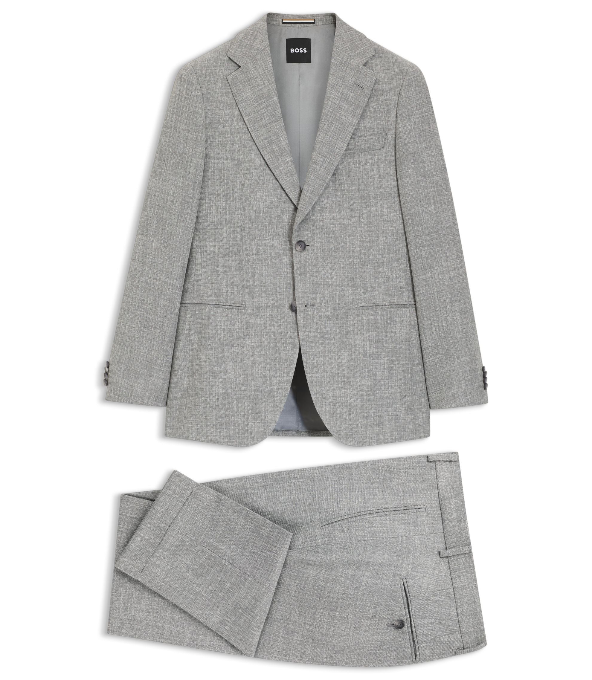 Boss Two Piece Slim Fit Suit In Cotton And Virgin Wool Silver