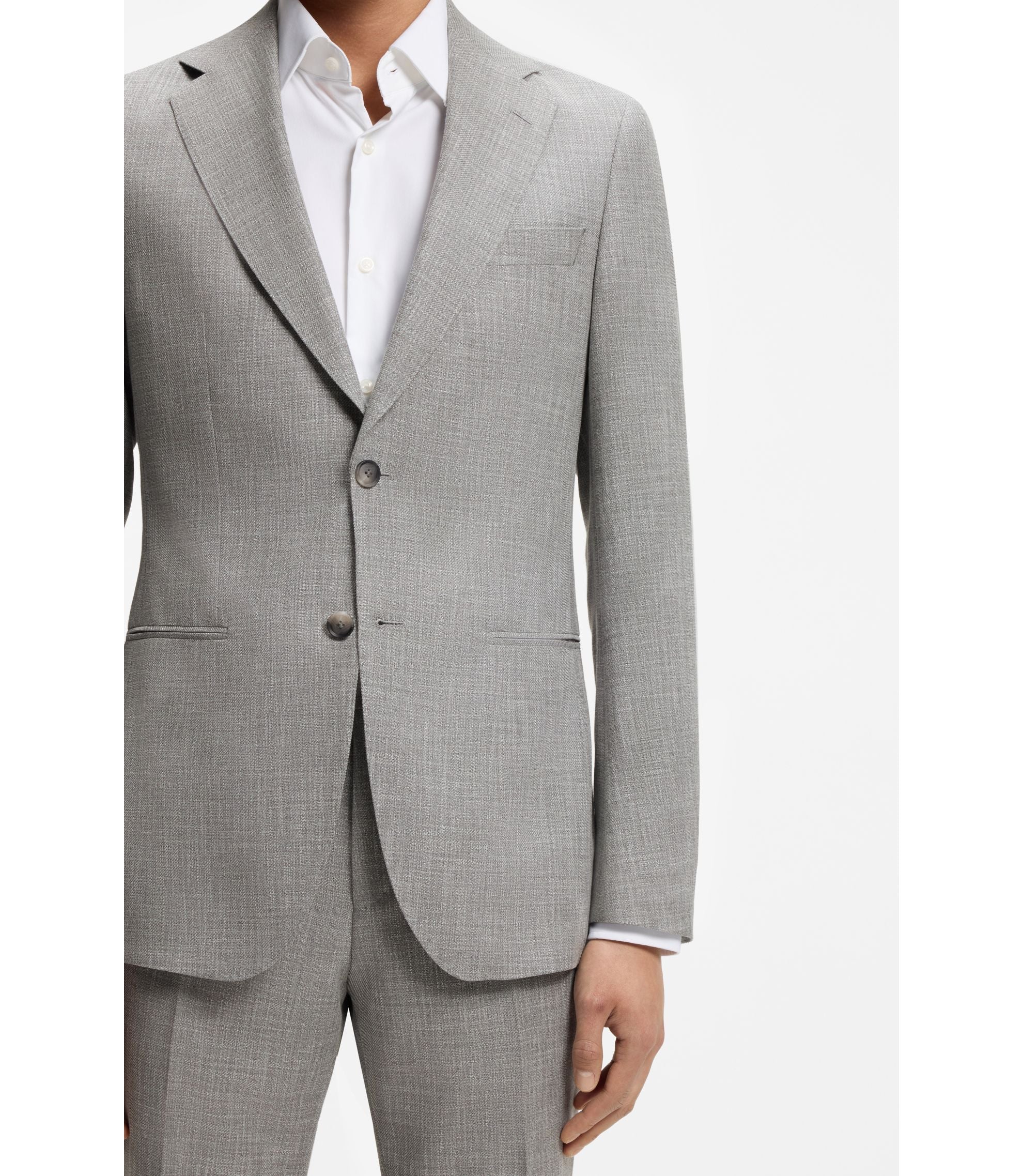 Boss Two Piece Slim Fit Suit In Cotton And Virgin Wool Silver