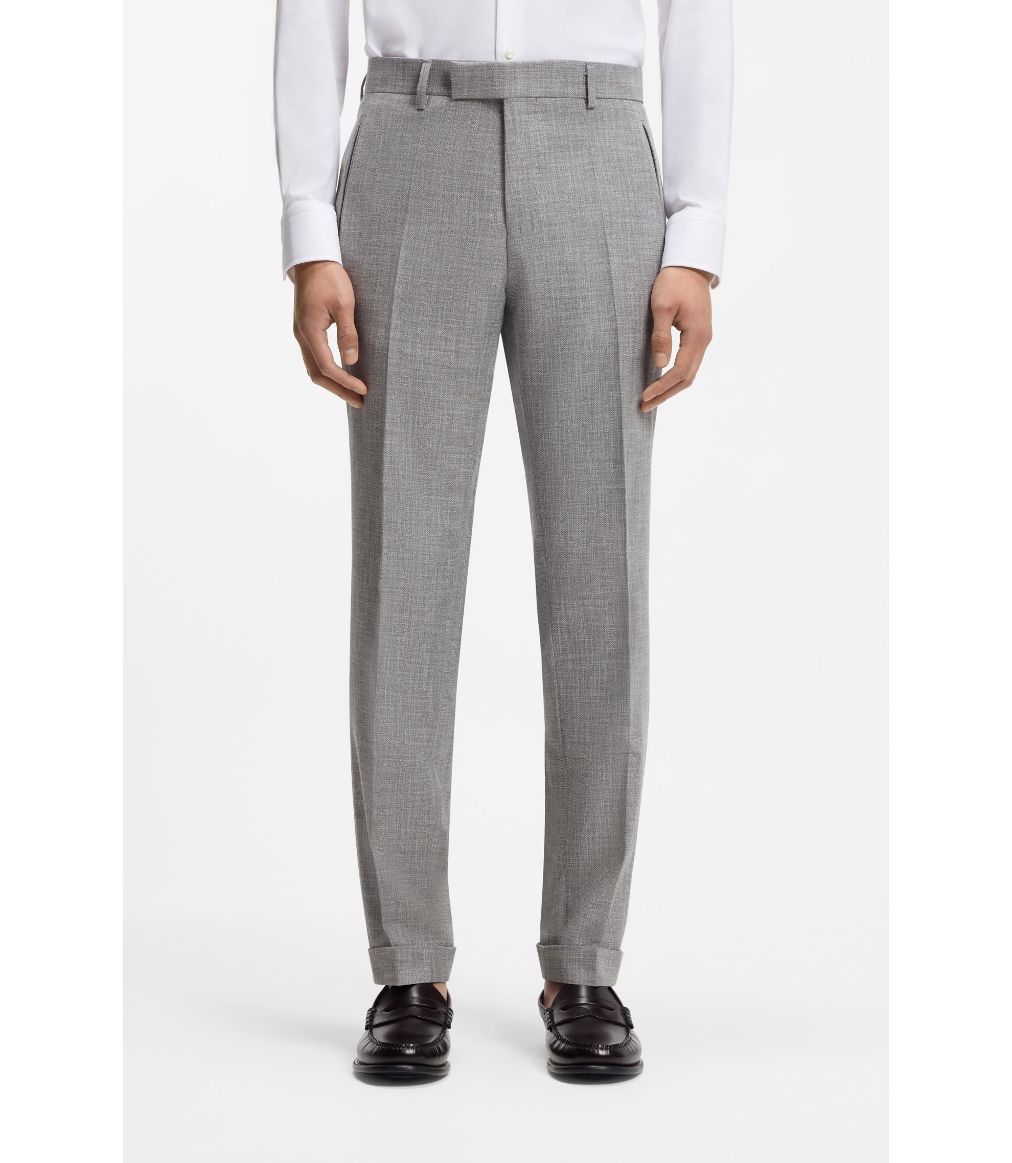 Boss Two Piece Slim Fit Suit In Cotton And Virgin Wool Silver