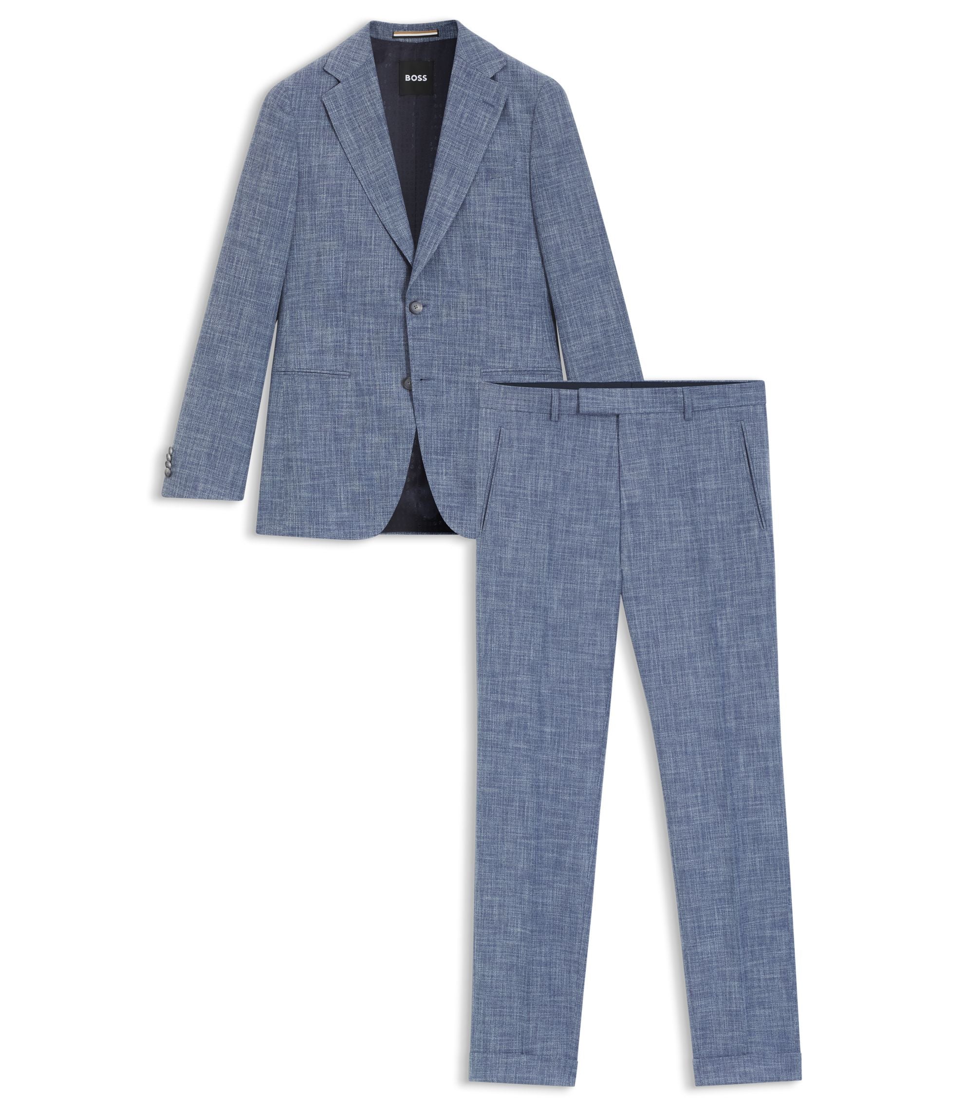Boss Two Piece Slim Fit Suit In Cotton And Virgin Wool Light Blue