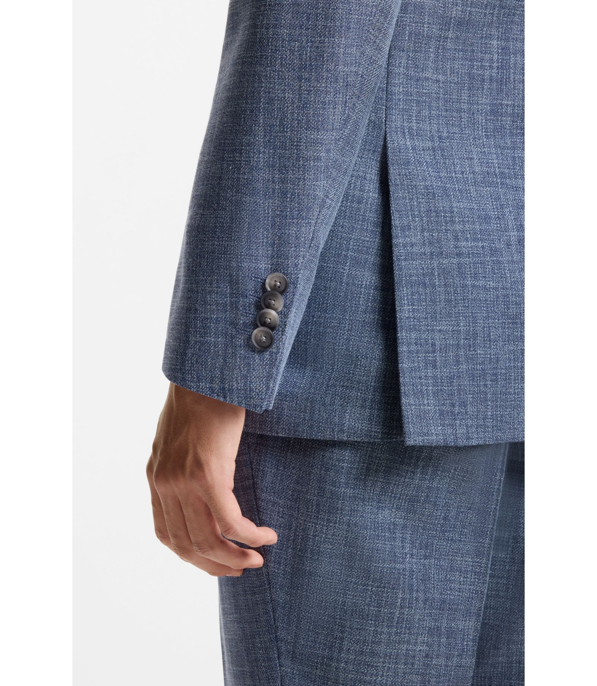 Boss Two Piece Slim Fit Suit In Cotton And Virgin Wool Light Blue
