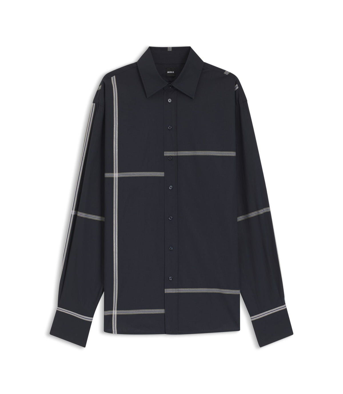 Boss Checked Relaxed Fit Blouse In Cotton Canvas Dark Blue Women's