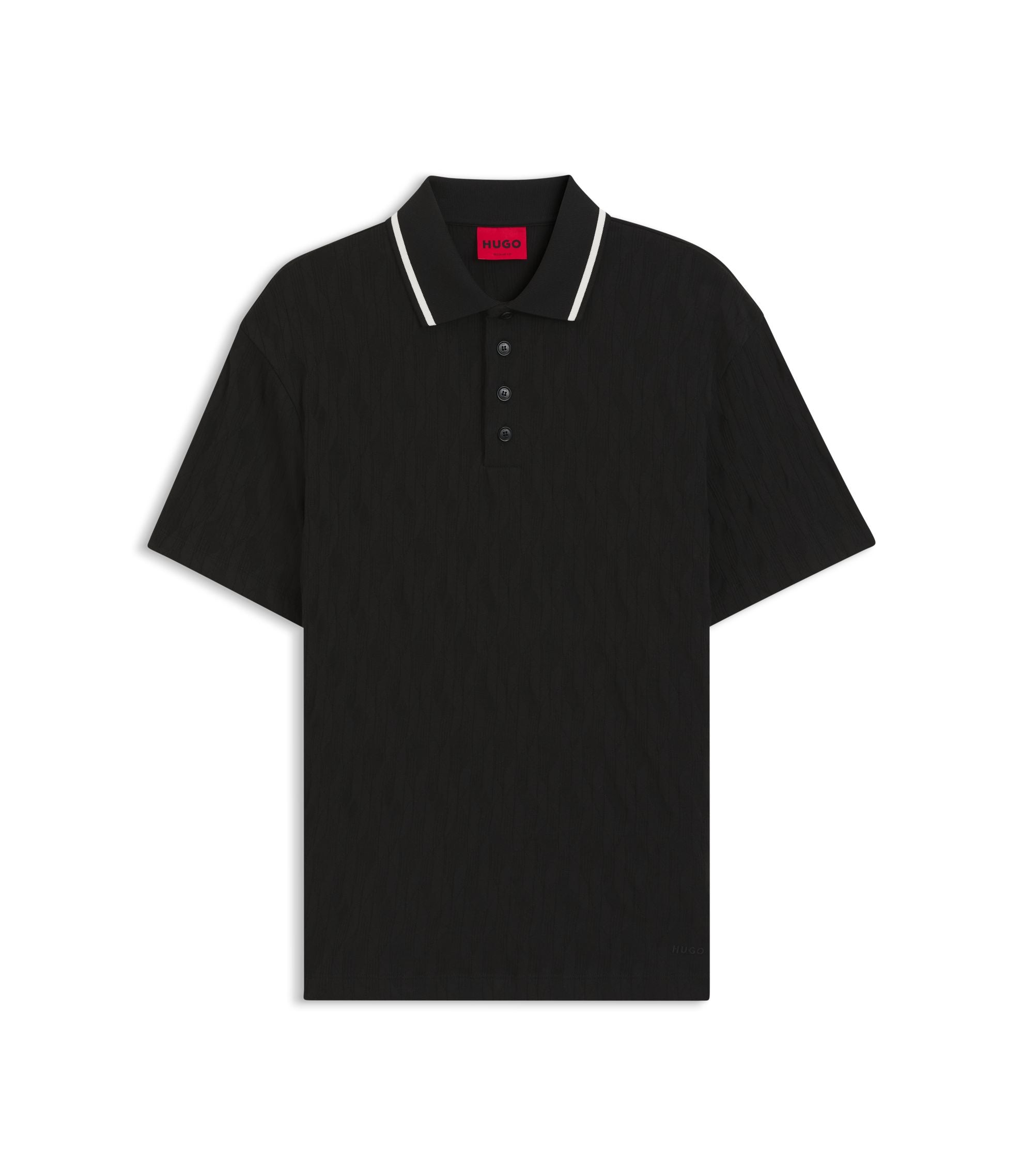 Hugo Stripe Collar Polo Shirt In Cotton Jacquard Black
