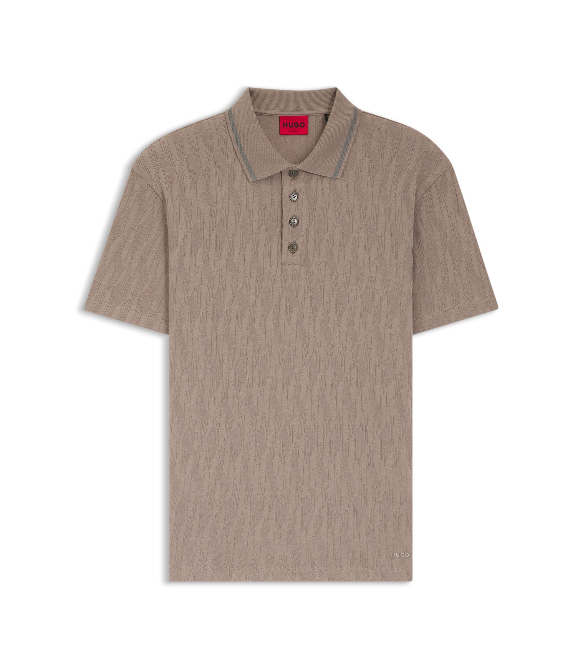 Hugo Stripe Collar Polo Shirt In Cotton Jacquard Light Brown