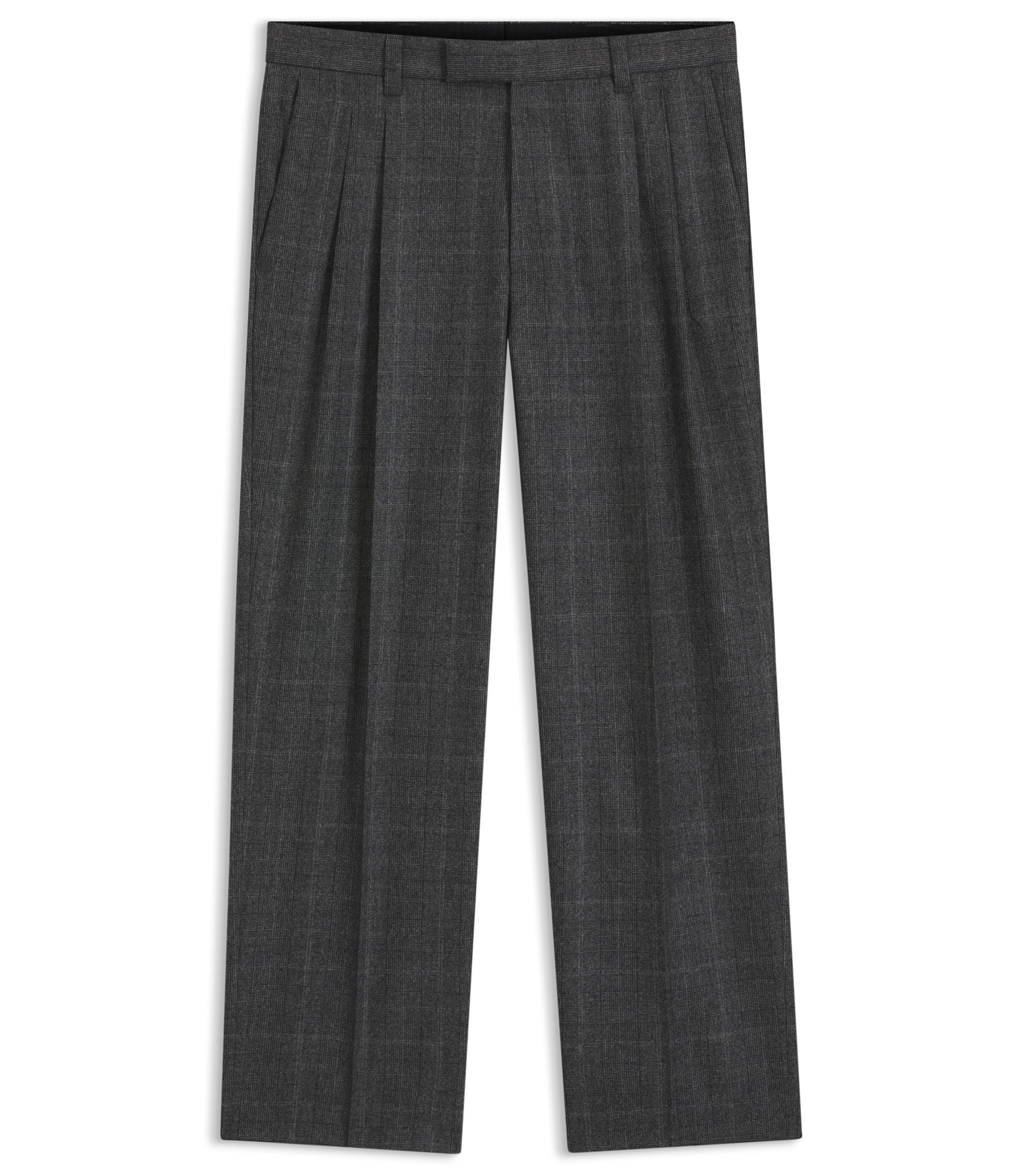 Boss Checked Relaxed Fit Trousers In Stretch Wool Grey
