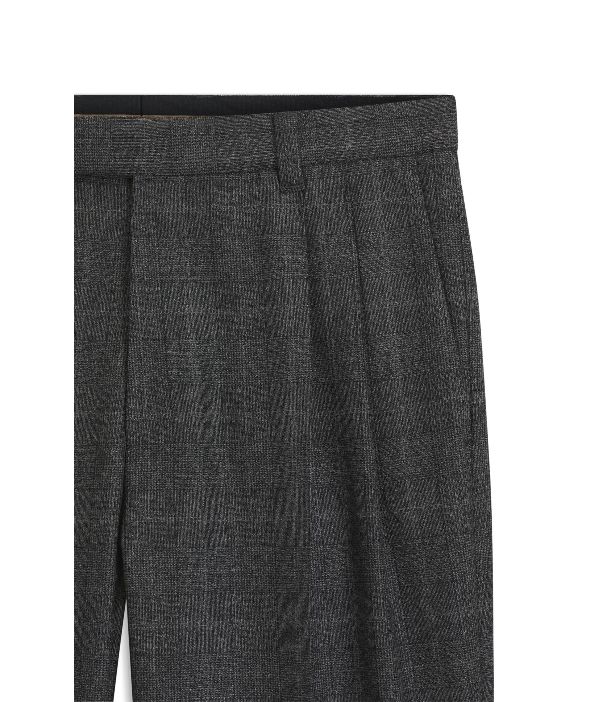Boss Checked Relaxed Fit Trousers In Stretch Wool Grey