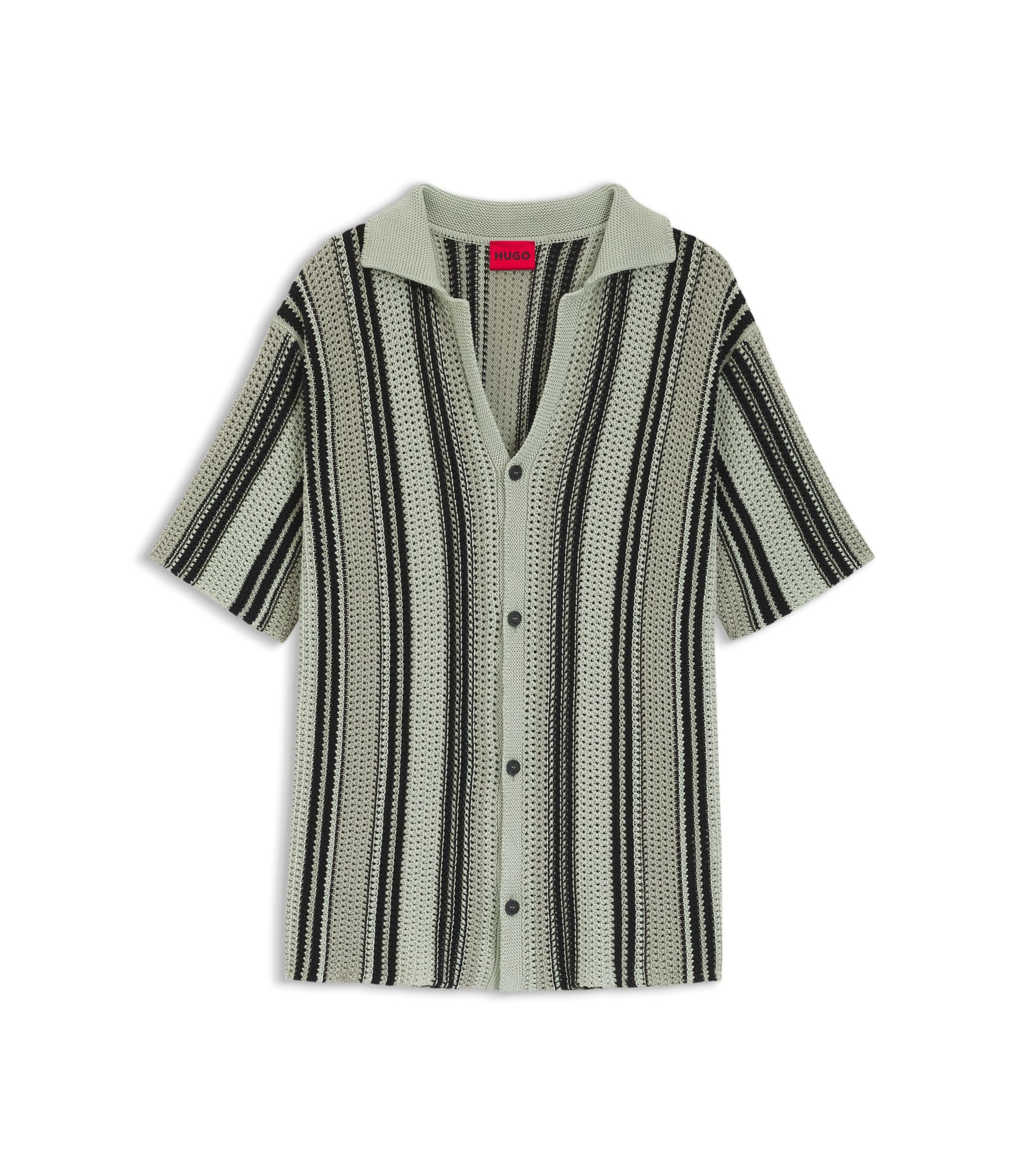 Hugo Relaxed Fit Shirt In Open Knit Cotton Light Green
