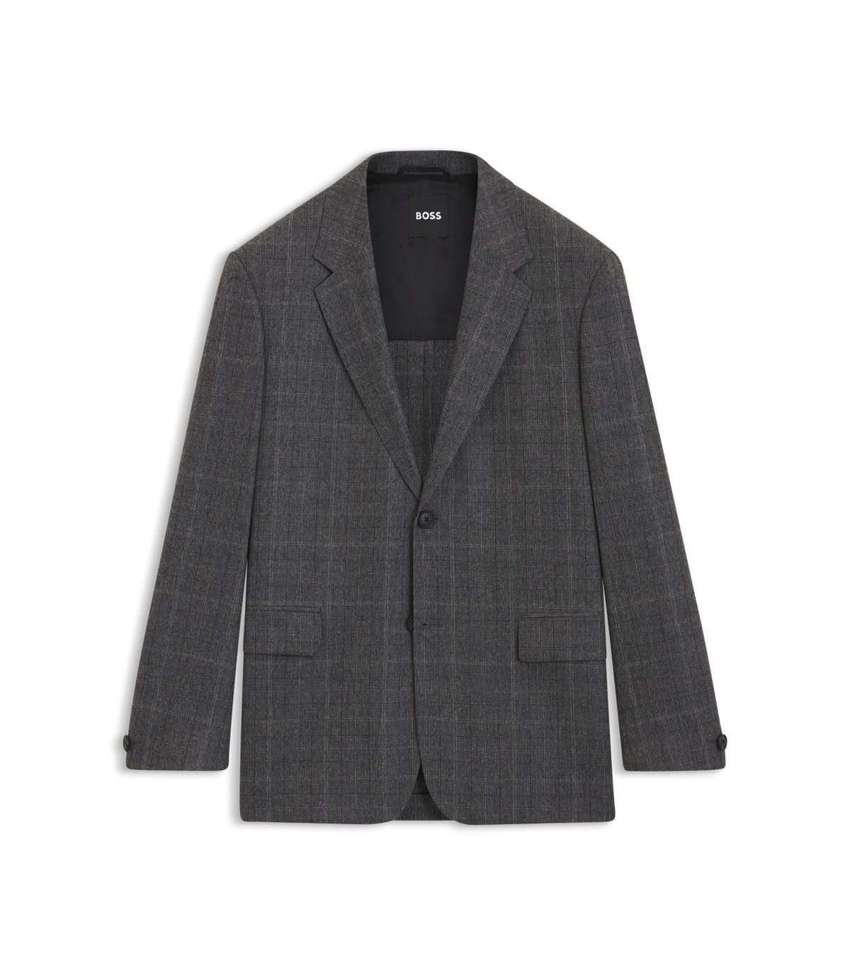 Boss Checked Relaxed Fit Jacket In Stretch Wool Grey
