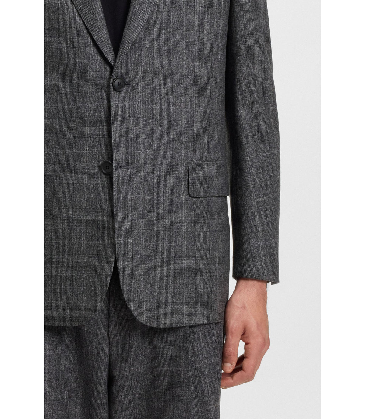 Boss Checked Relaxed Fit Jacket In Stretch Wool Grey