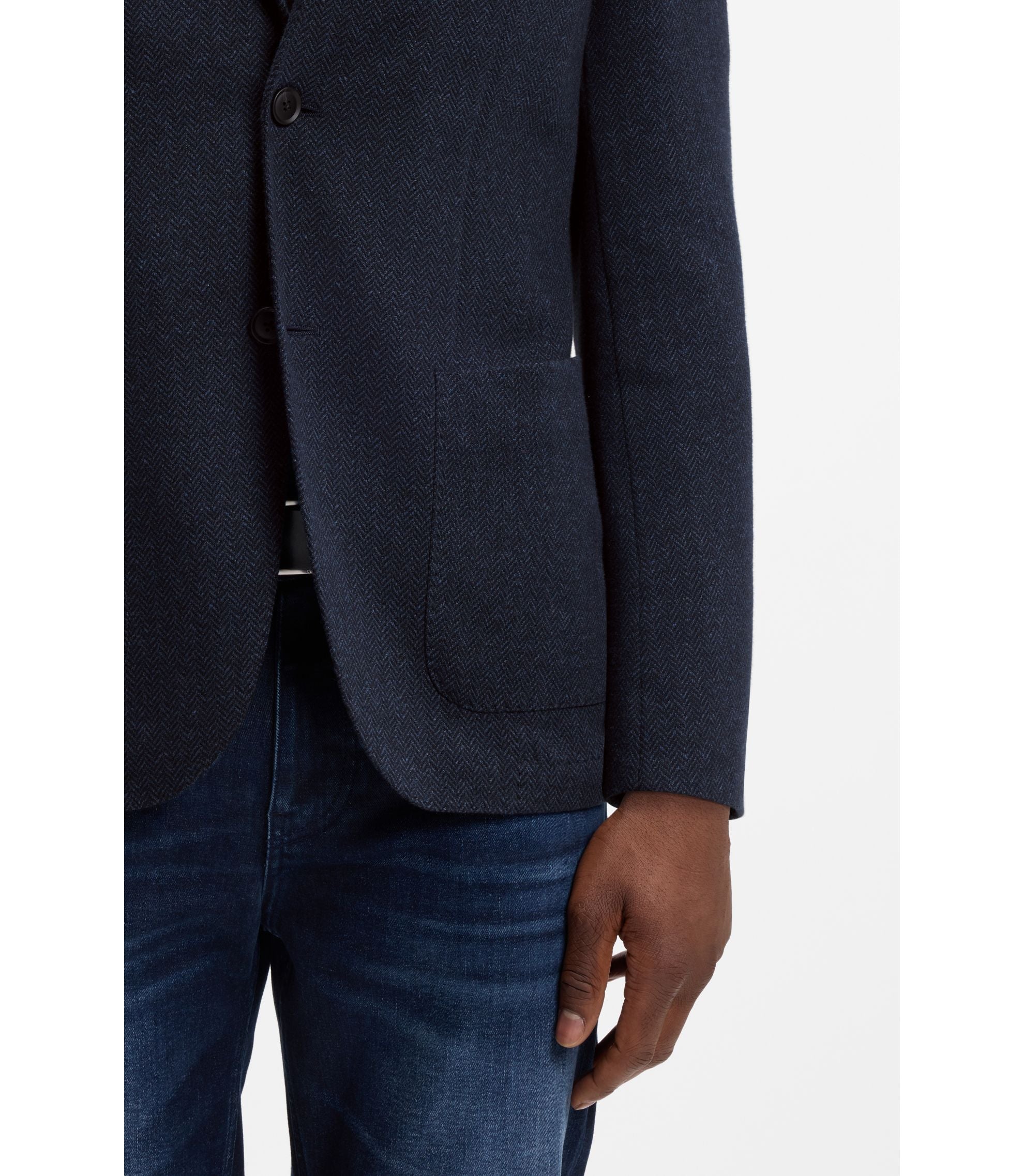Boss Herringbone Regular Fit Jacket In A Cotton Blend Dark Blue