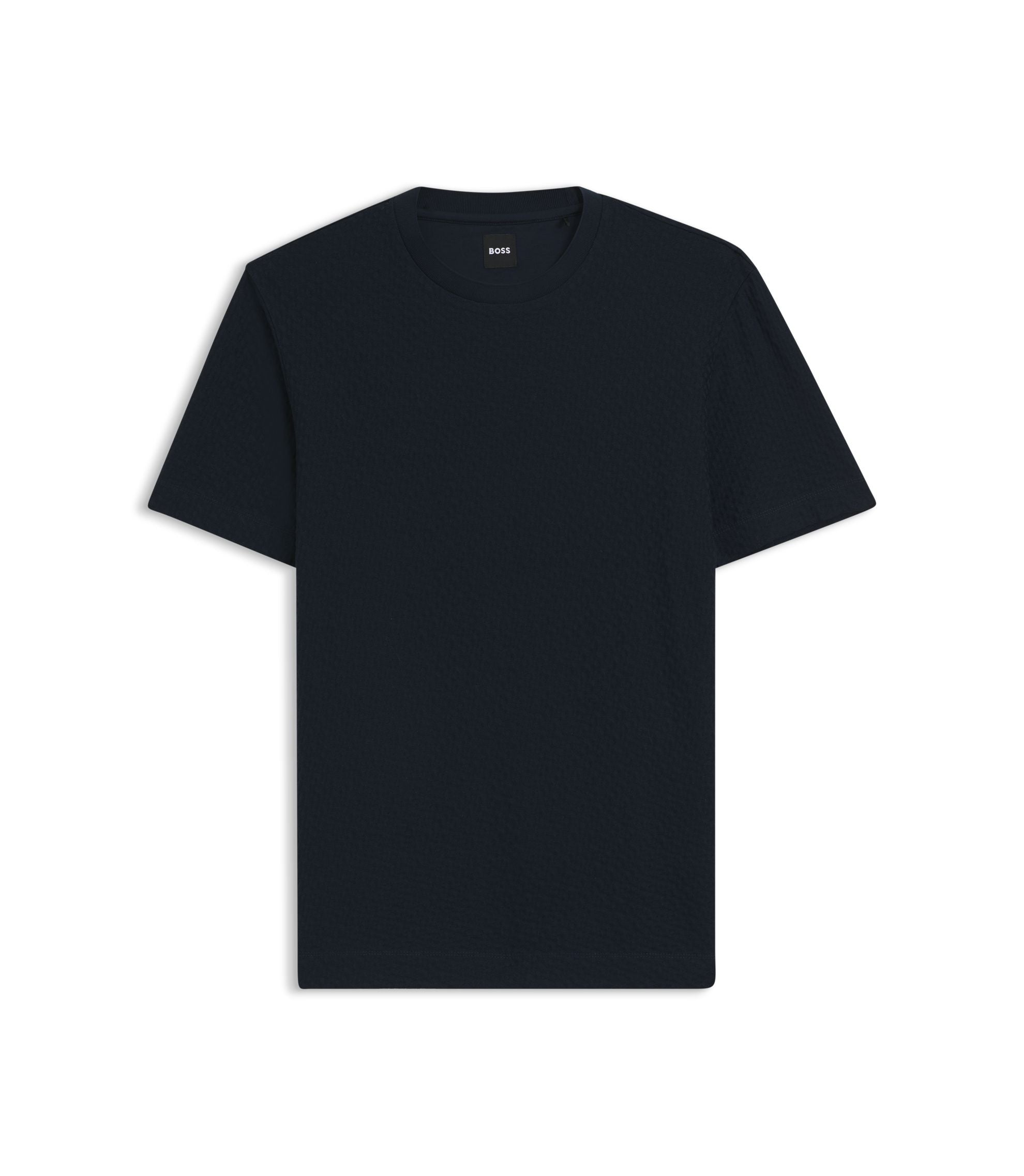 Boss Monogram Jacquard T Shirt In Mercerised Cotton Dark Blue