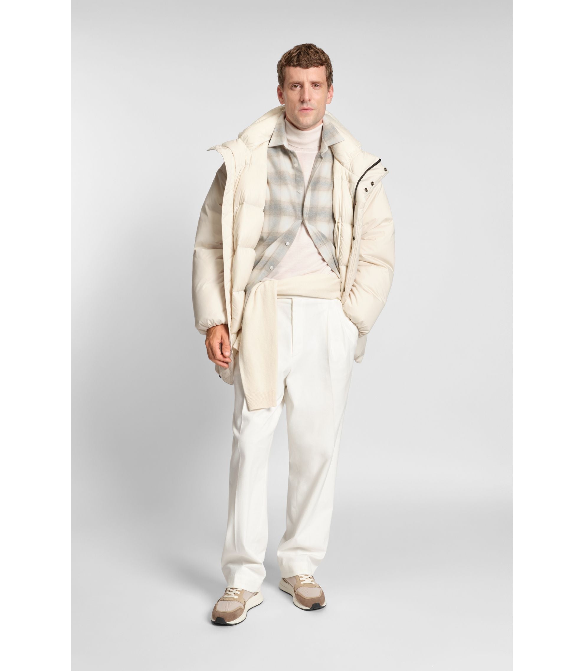 Boss Checked Relaxed Fit Shirt In Cotton Flannel White