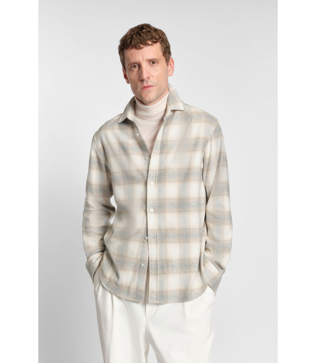 Boss Checked Relaxed Fit Shirt In Cotton Flannel White