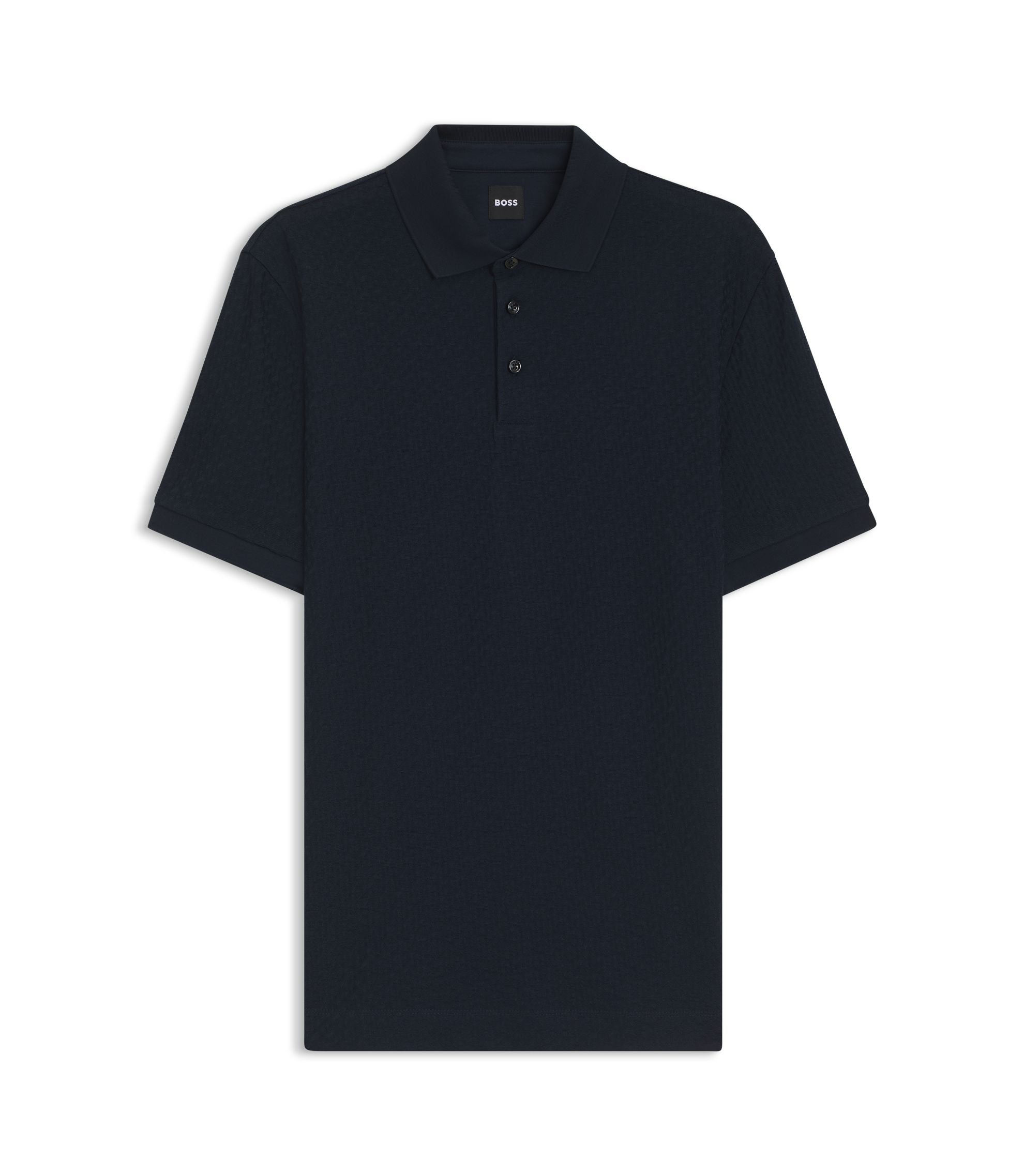 Boss Monogram Jacquard Polo Shirt In Cotton Dark Blue