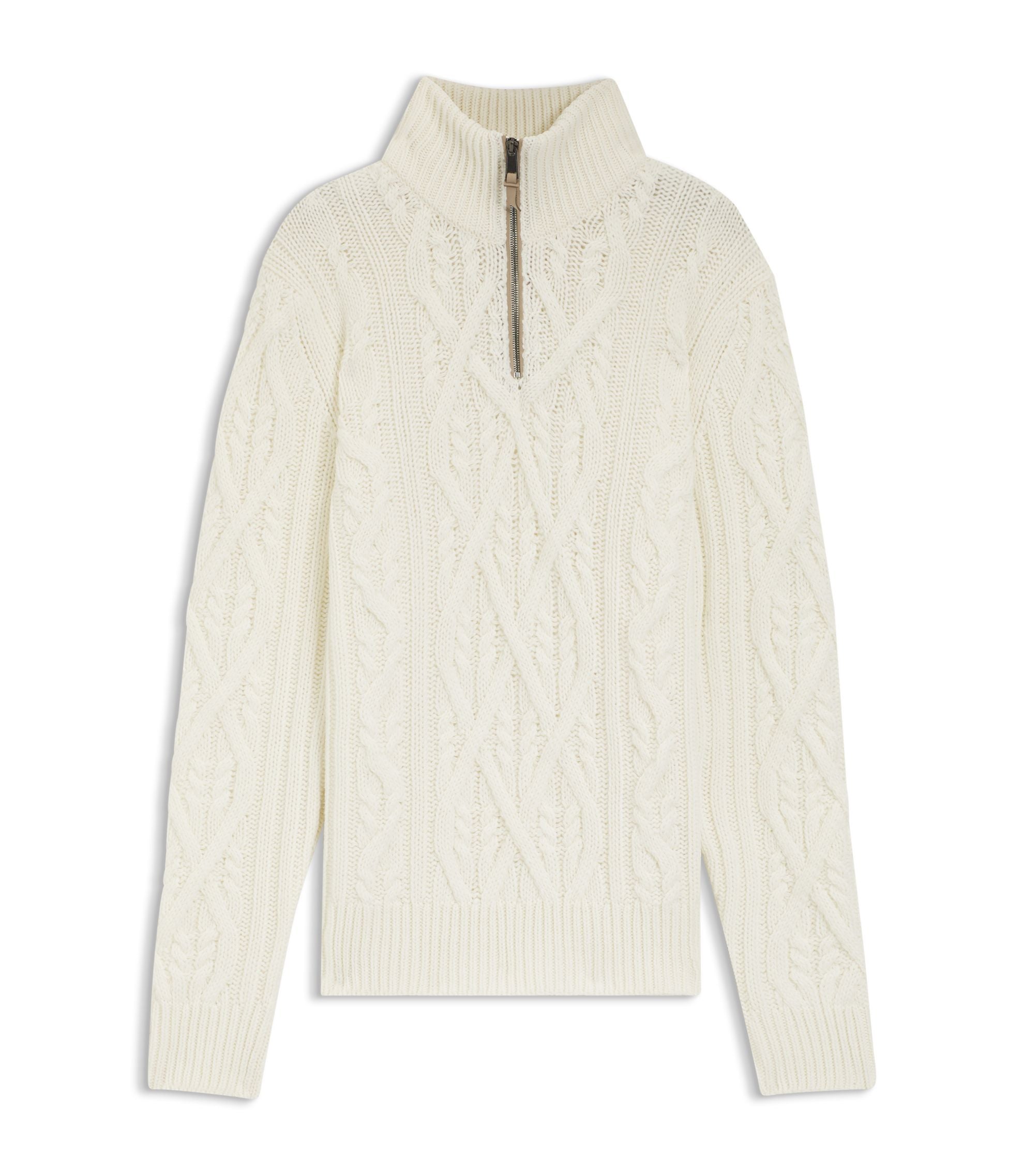 Boss Wool Cashmere Sweater With Cable Knit White