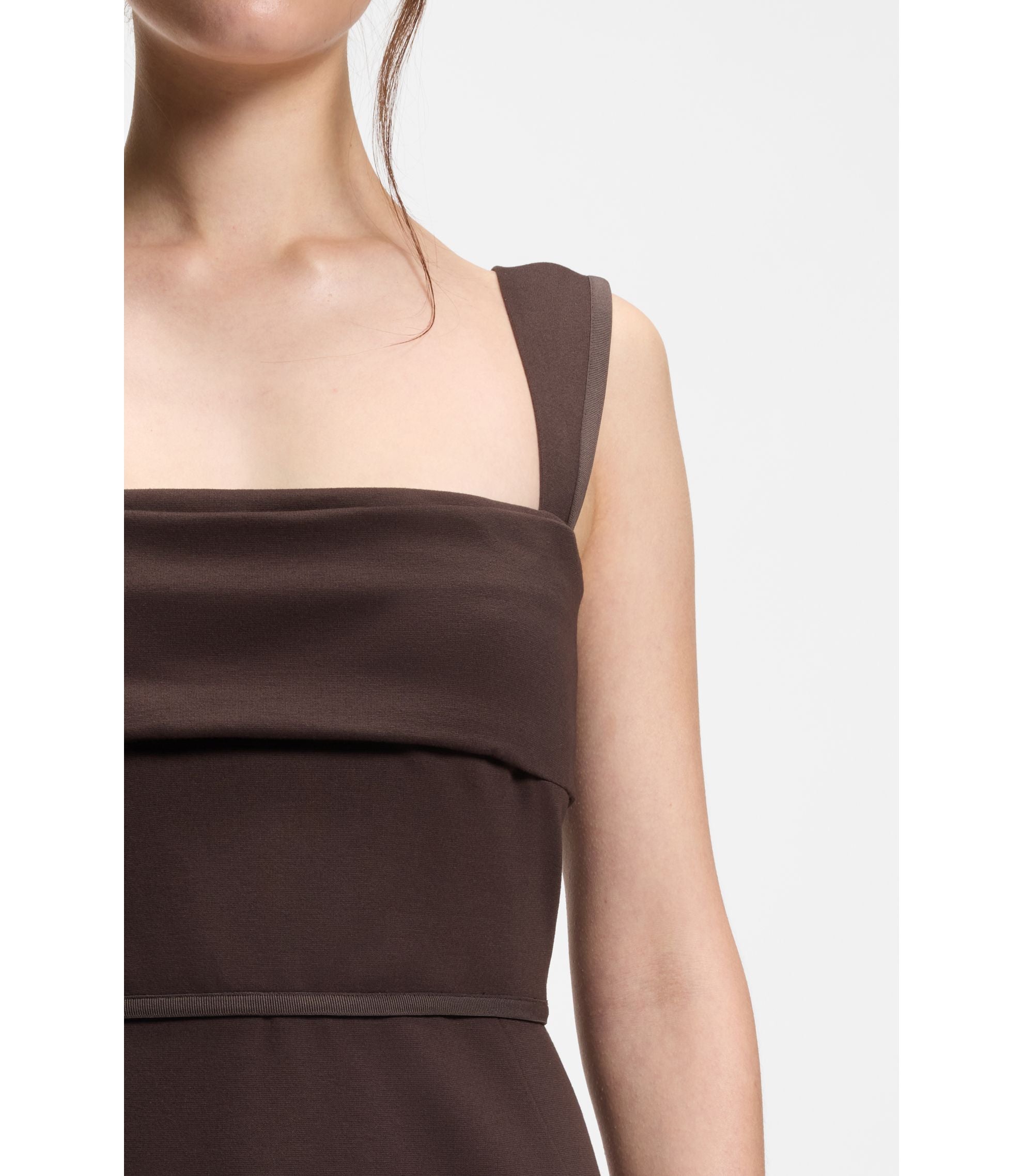 Boss Slim Fit Jersey Dress With Layered Detail Dark Brown Women's