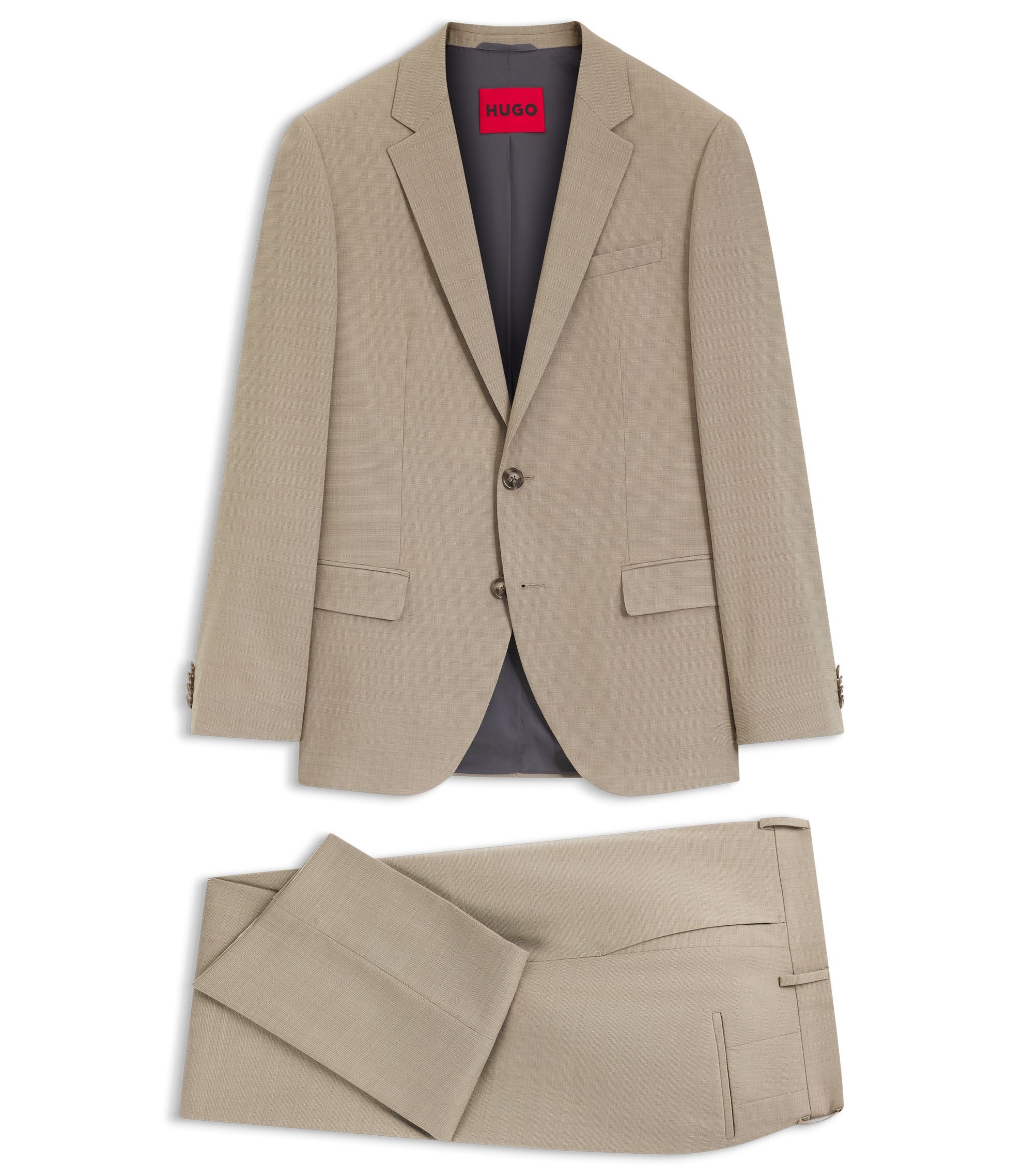 Hugo Two Piece Slim Fit Suit In Stretch Cloth Beige
