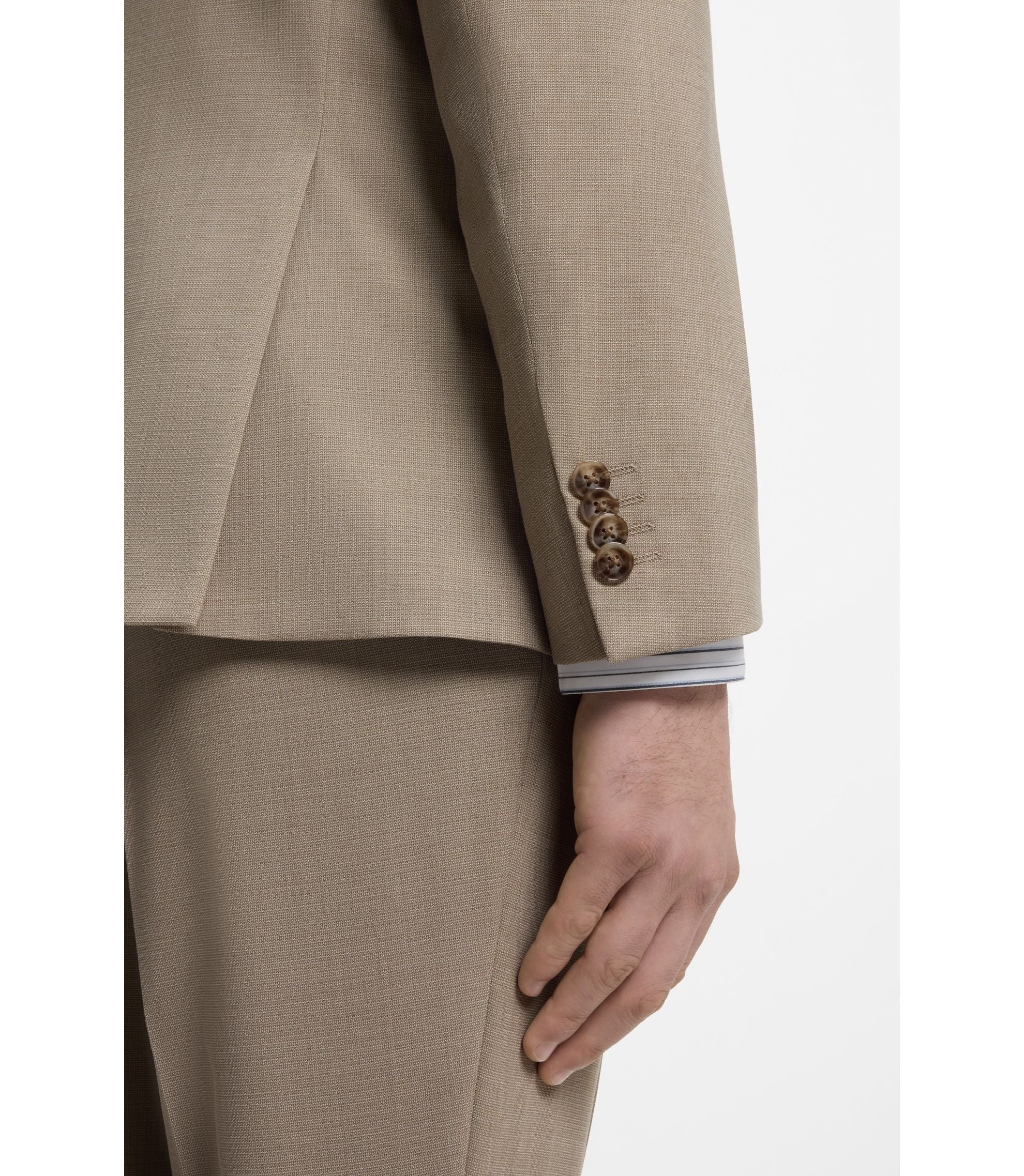 Hugo Two Piece Slim Fit Suit In Stretch Cloth Beige