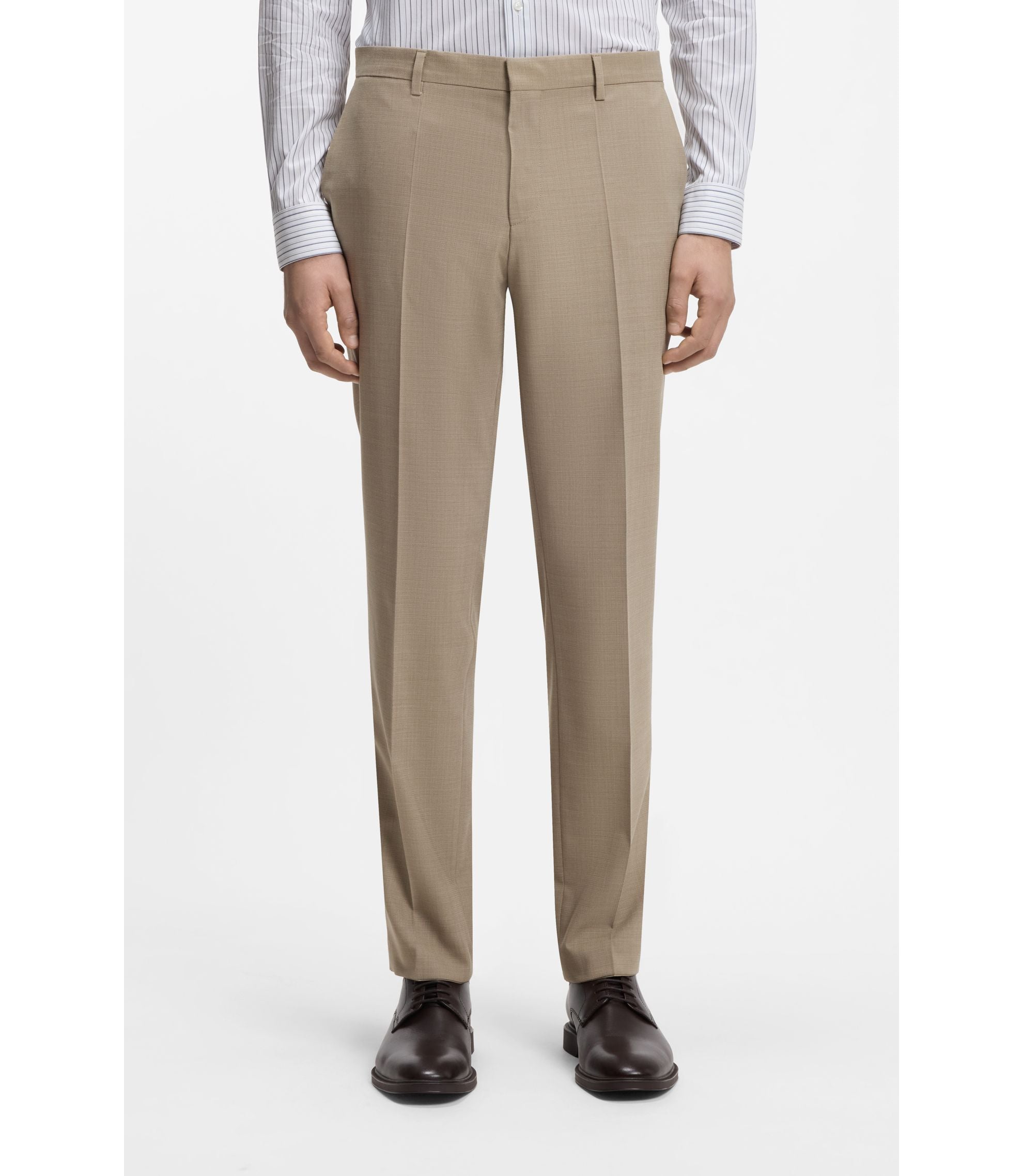 Hugo Two Piece Slim Fit Suit In Stretch Cloth Beige