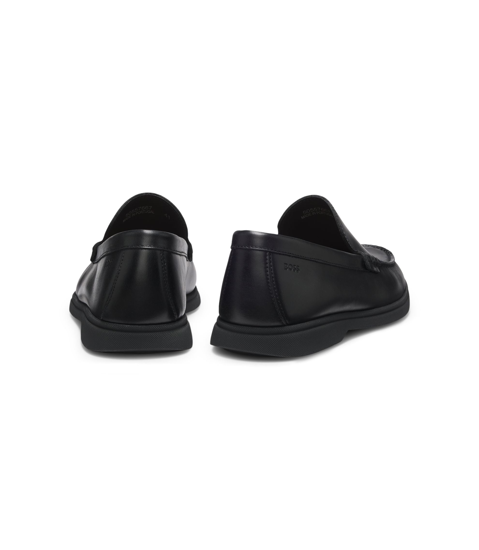 Boss Embossed Logo Moccasins In Leather Black Black