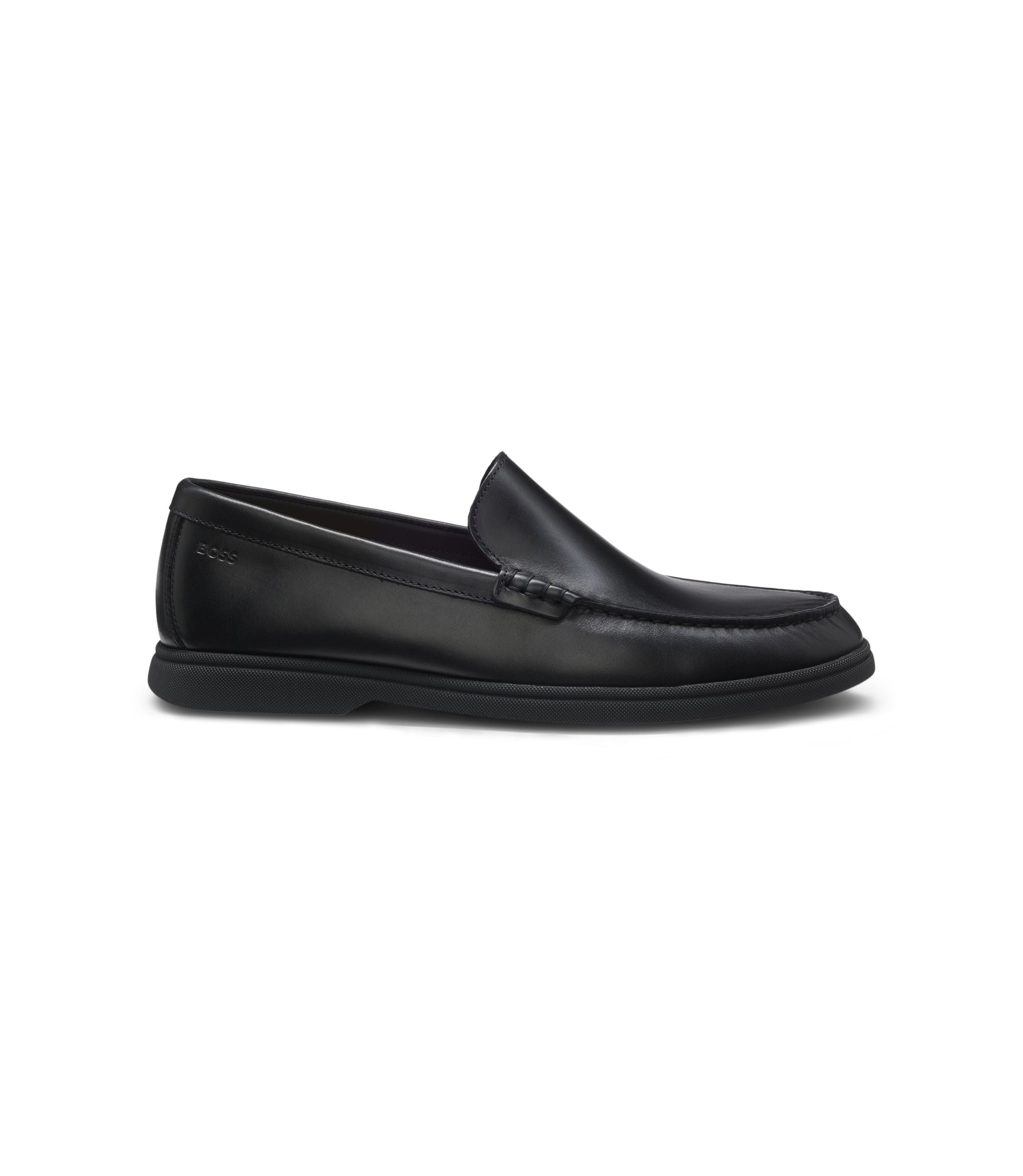 Boss Embossed Logo Moccasins In Leather Black Black