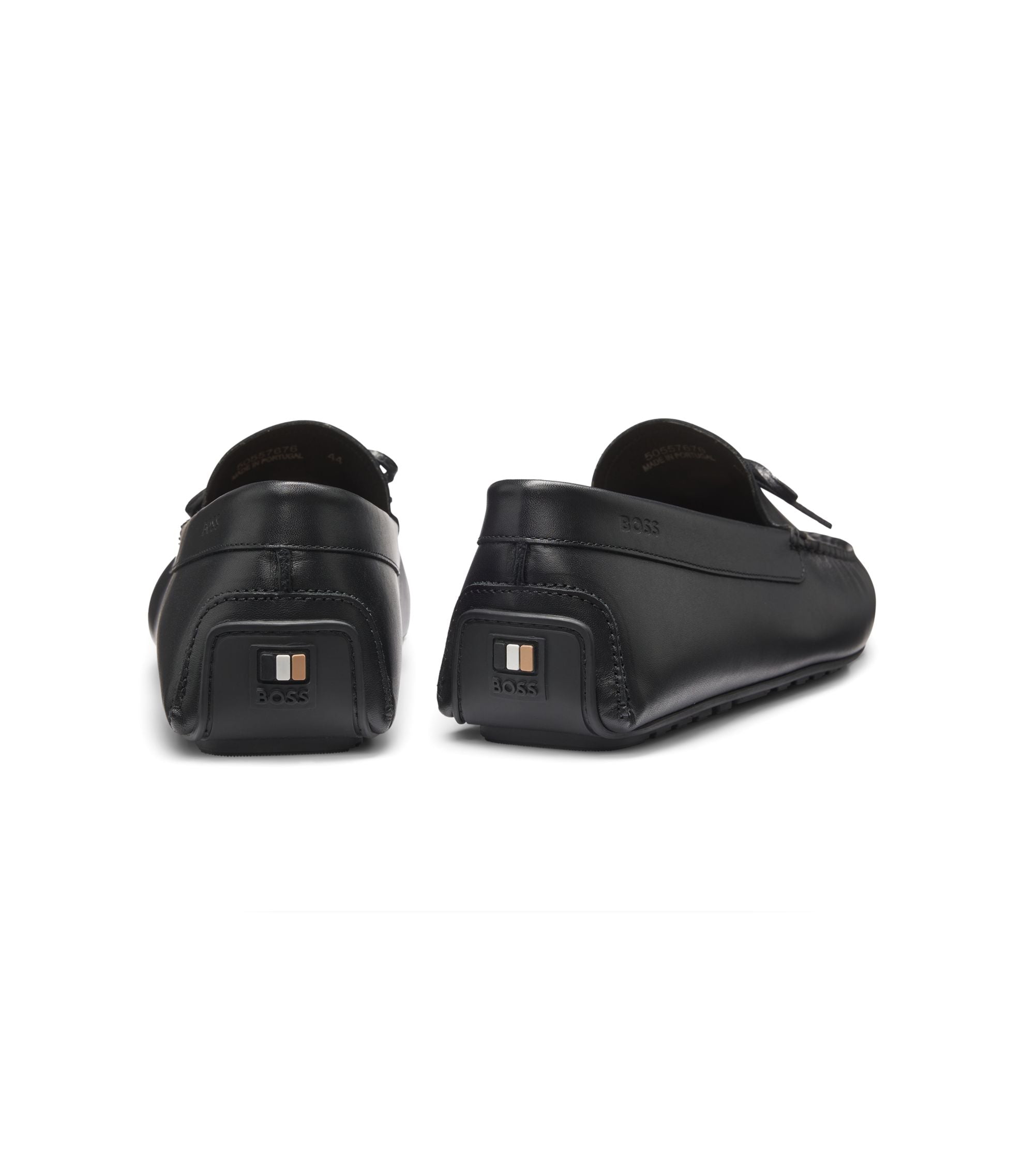 Boss Bow Trim Driver Moccasins In Leather Black Black