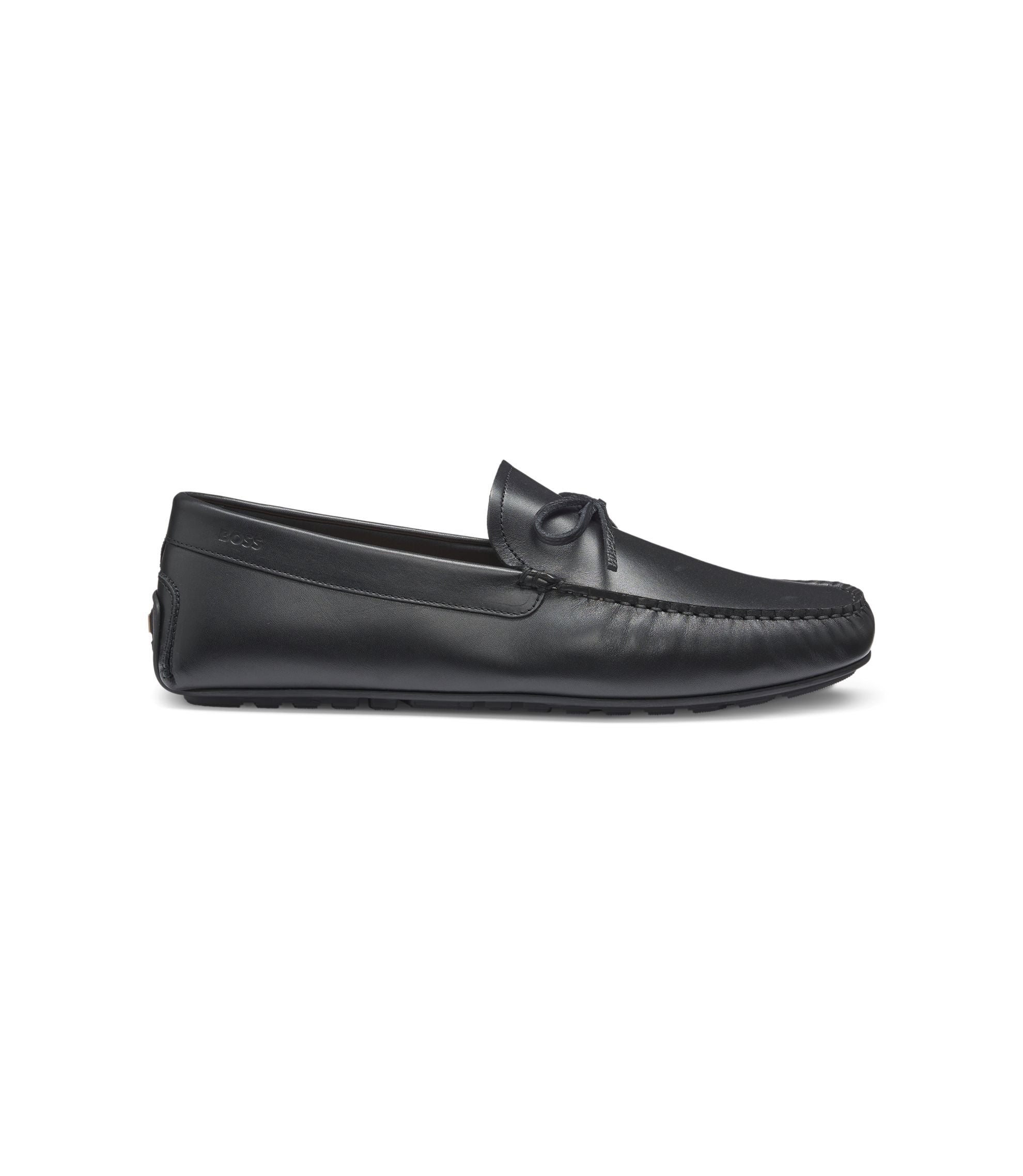 Boss Bow Trim Driver Moccasins In Leather Black Black