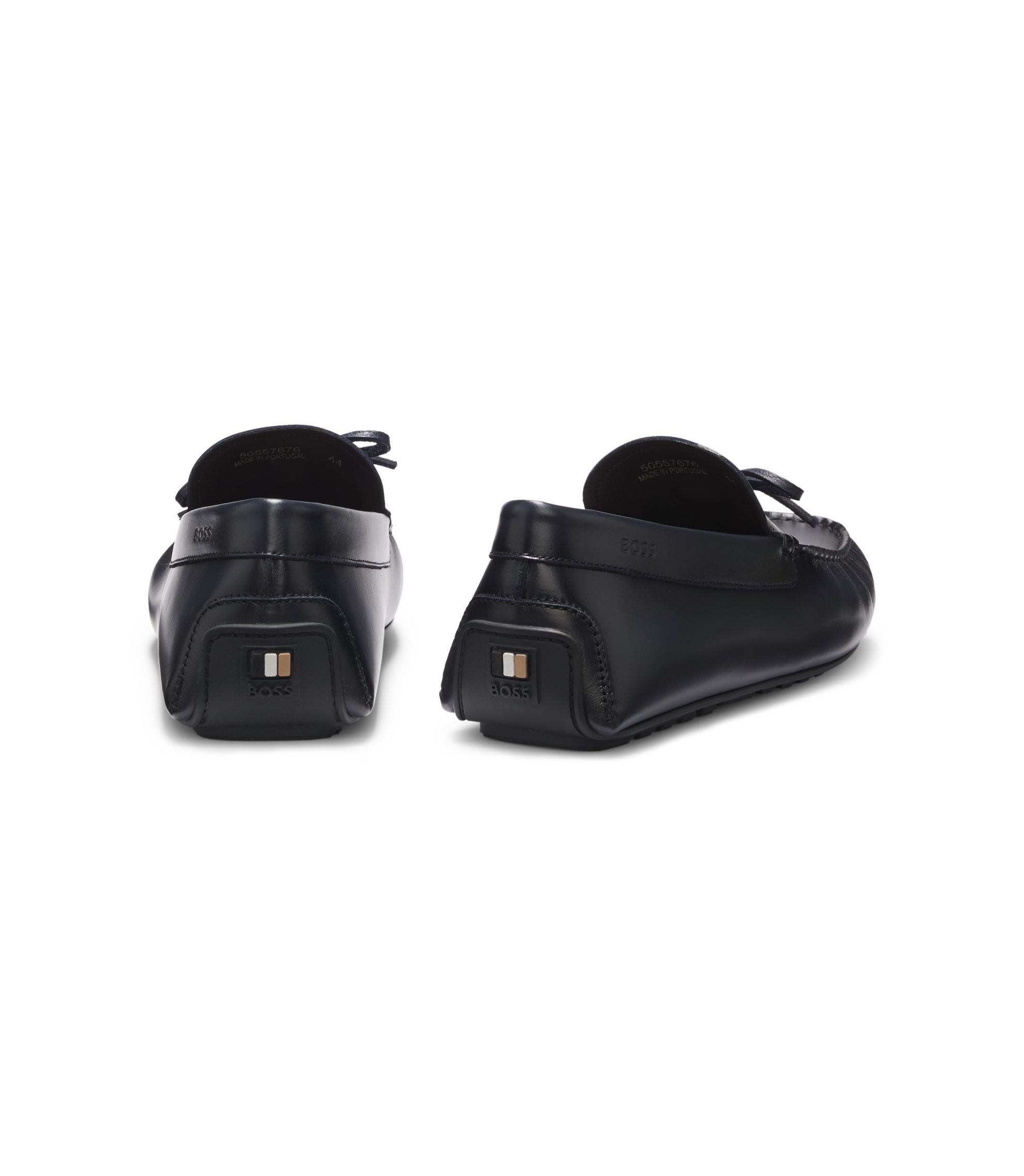 Boss Bow Trim Driver Moccasins In Leather Dark Blue Dark Blue