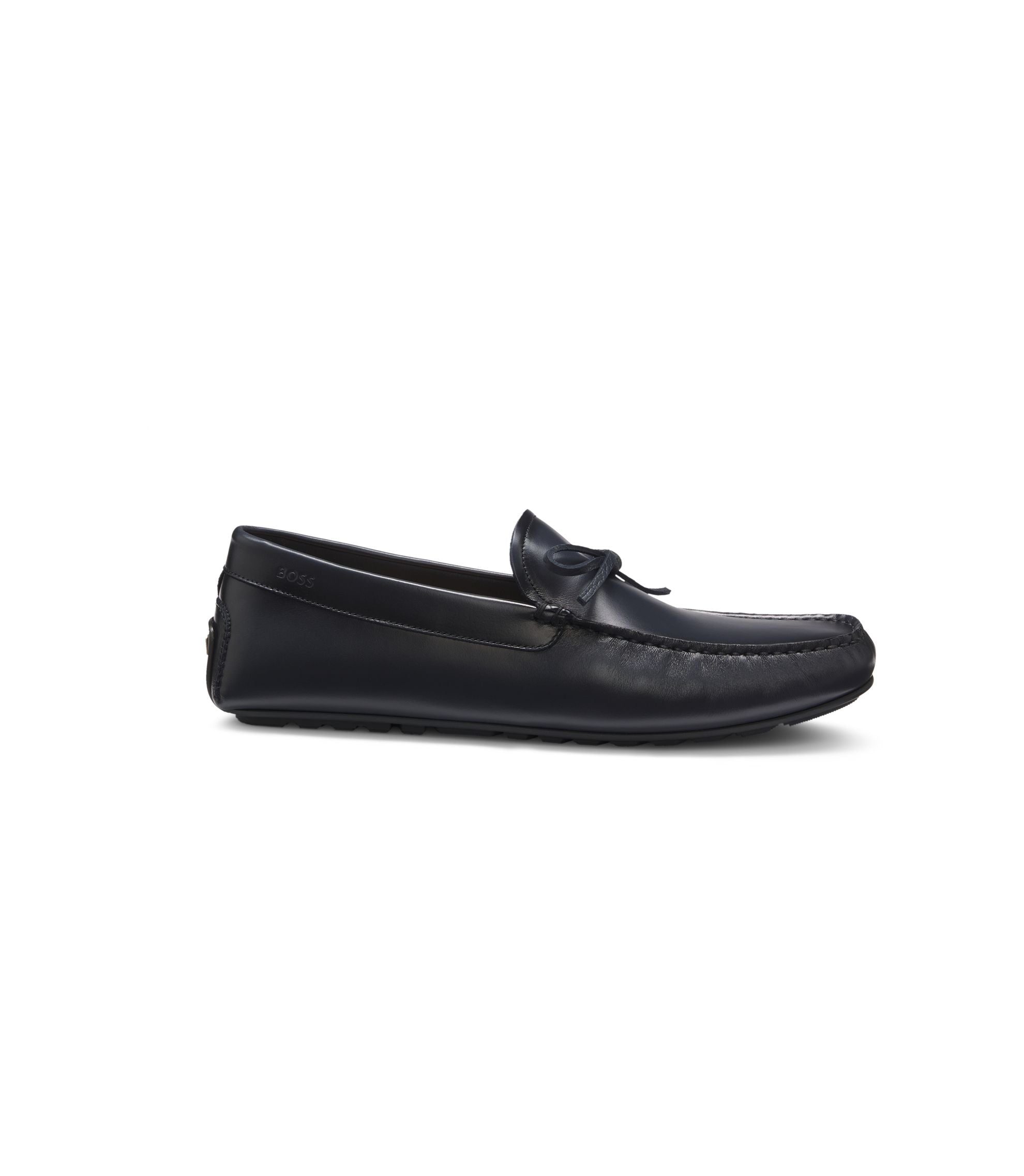Boss Bow Trim Driver Moccasins In Leather Dark Blue Dark Blue