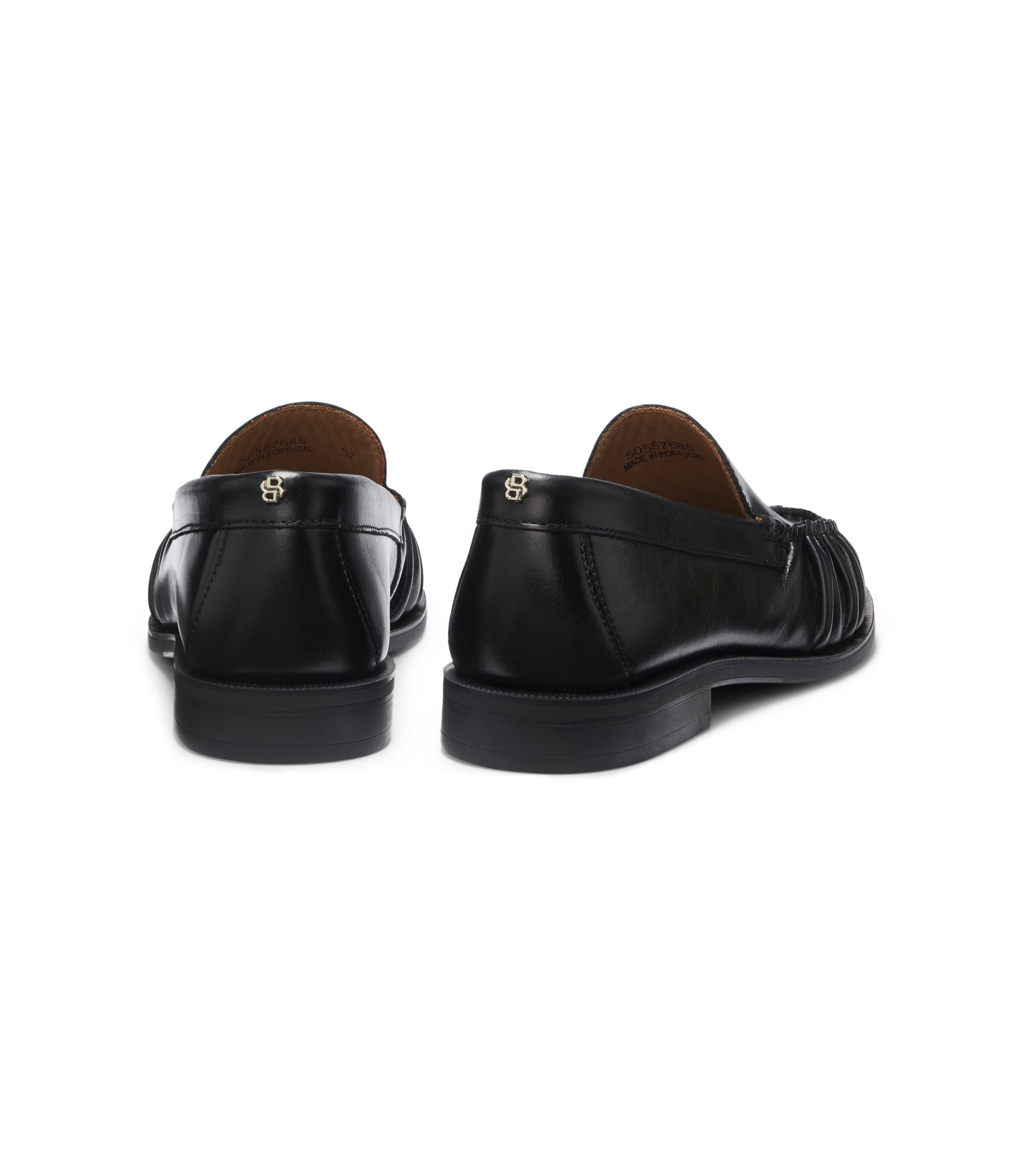 Boss Ruched Detail Moccasins In Leather Black Womens Black