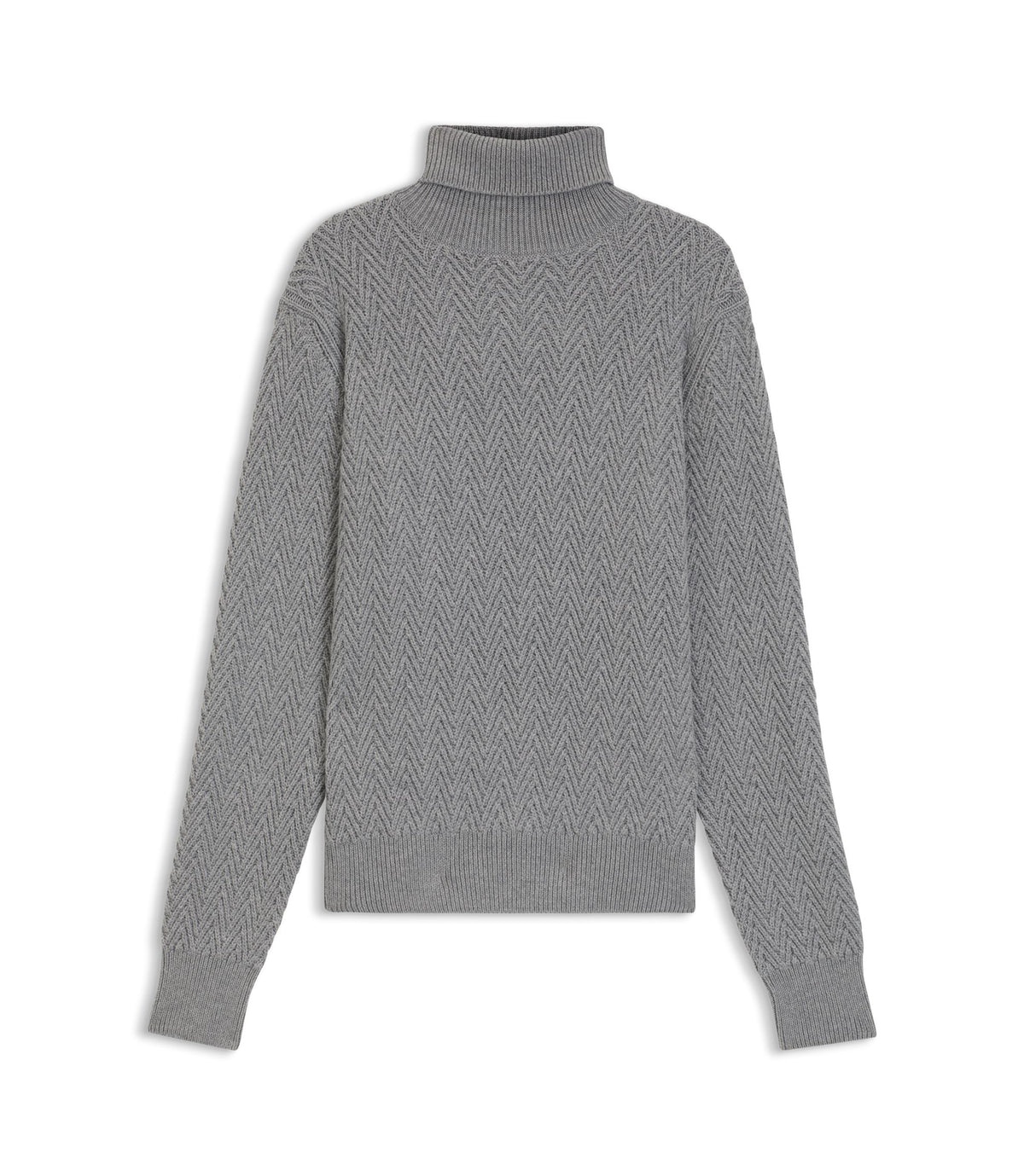 Boss Rollneck Sweater In Herringbone Virgin Wool Silver