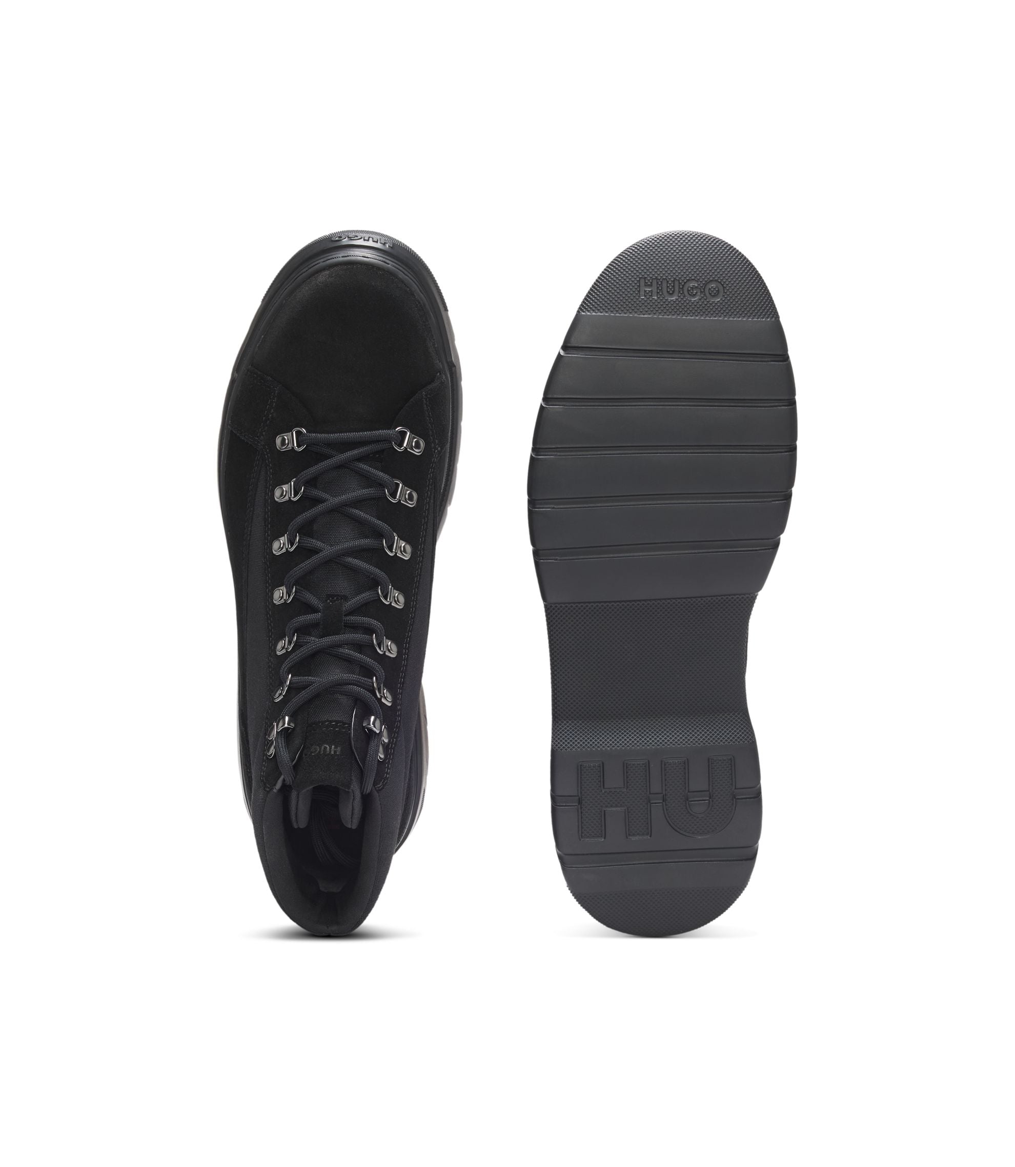 Hugo Canvas Boots With Suede Trims Black Black