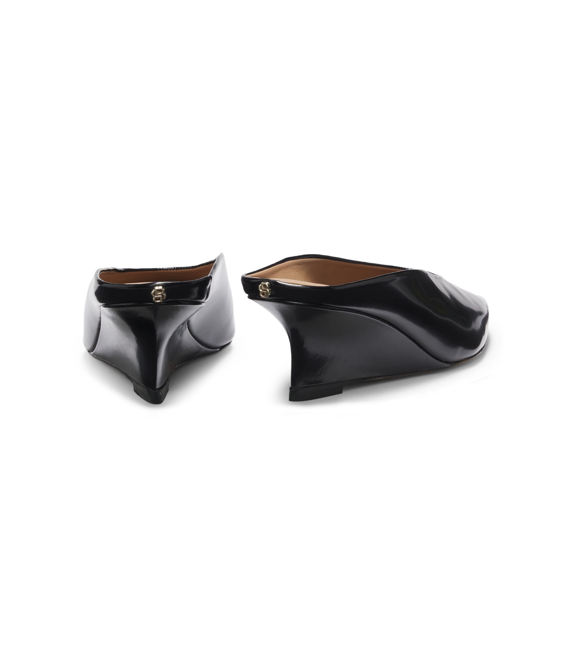 Boss Wedge Heel Mules In Leather Black Womens Black