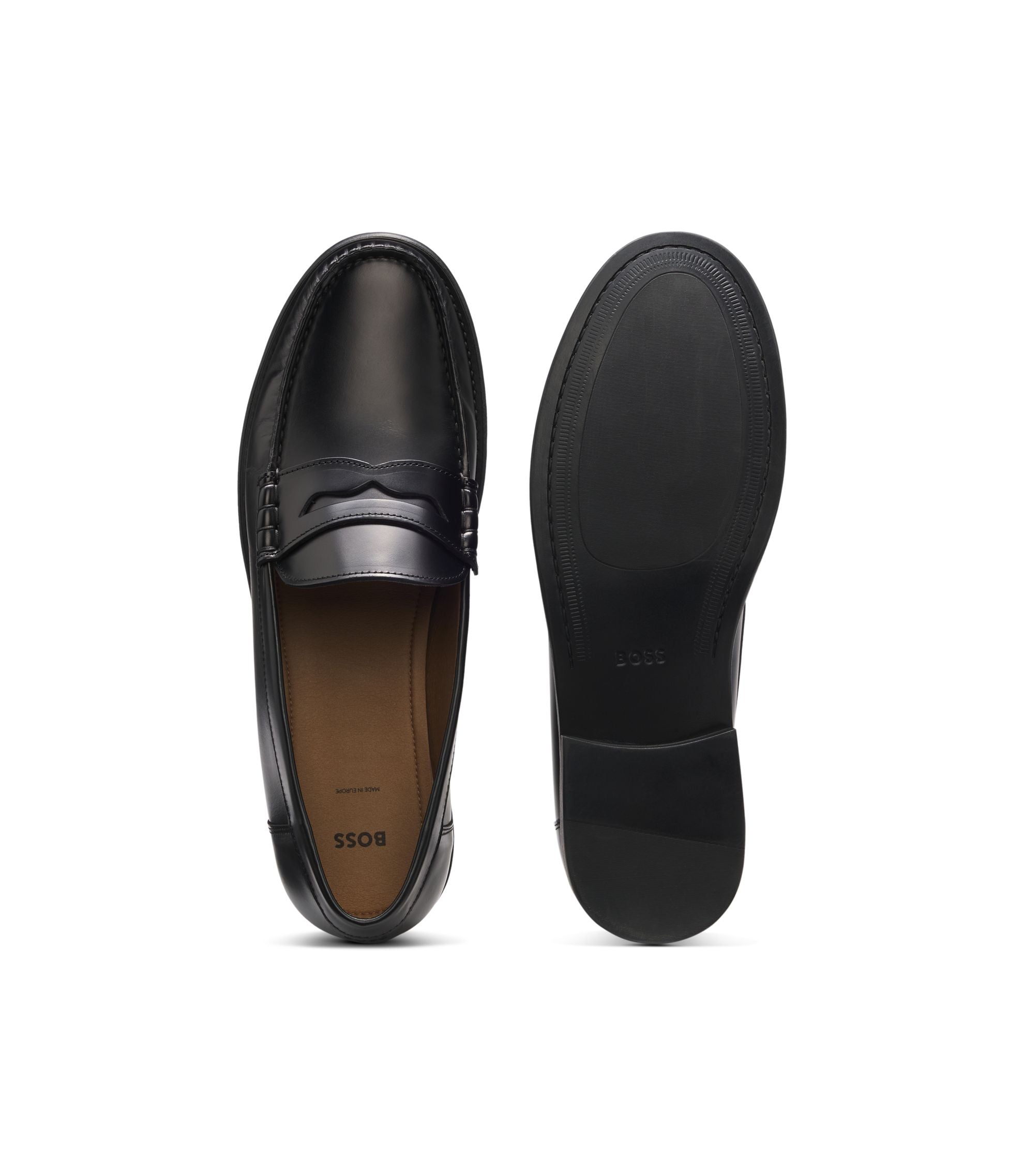 Boss Leather Loafers With Penny Trim Black Black