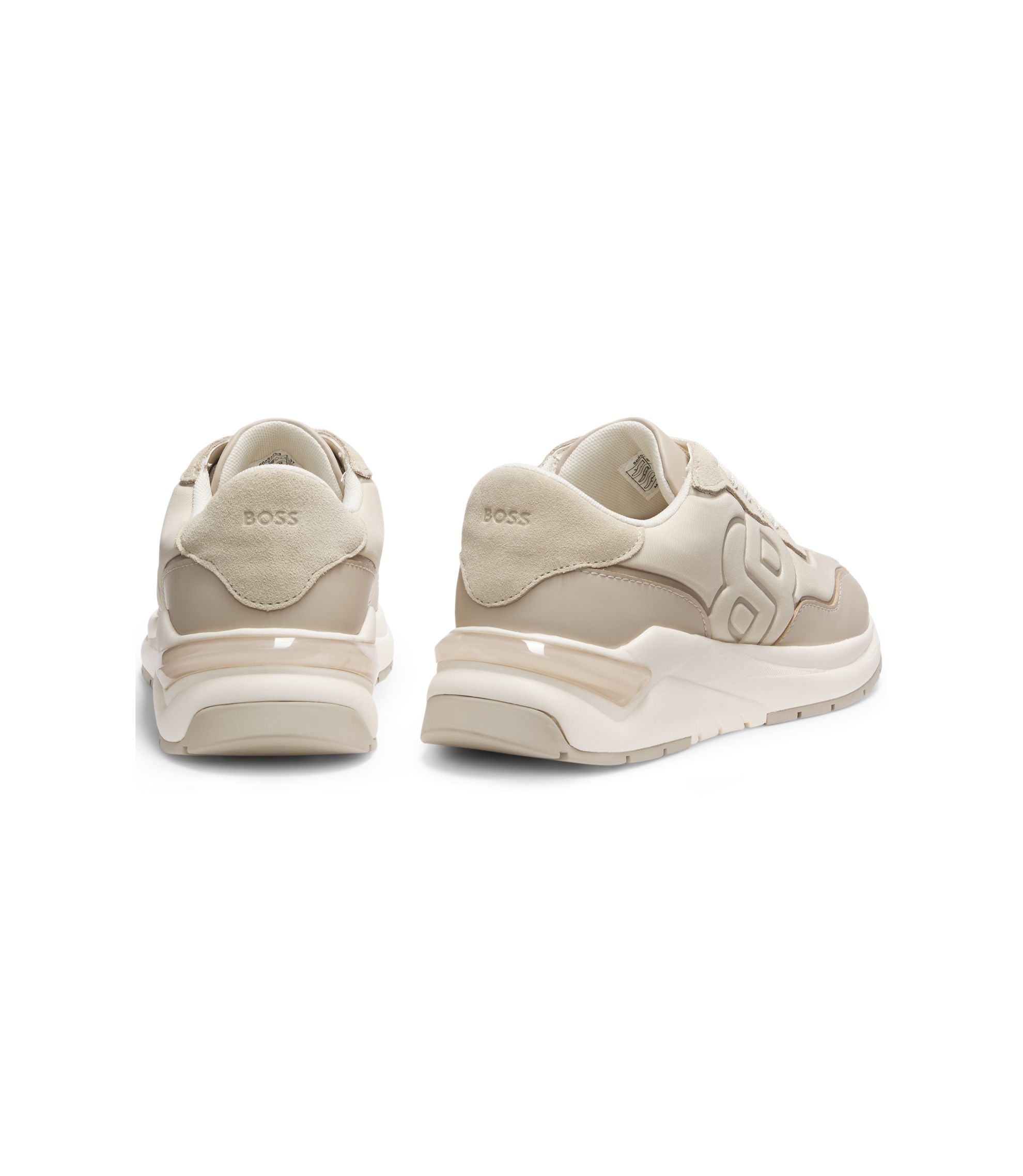 Boss Suede Trim Trainers With Double B Monogram Light Beige Womens Light Beige