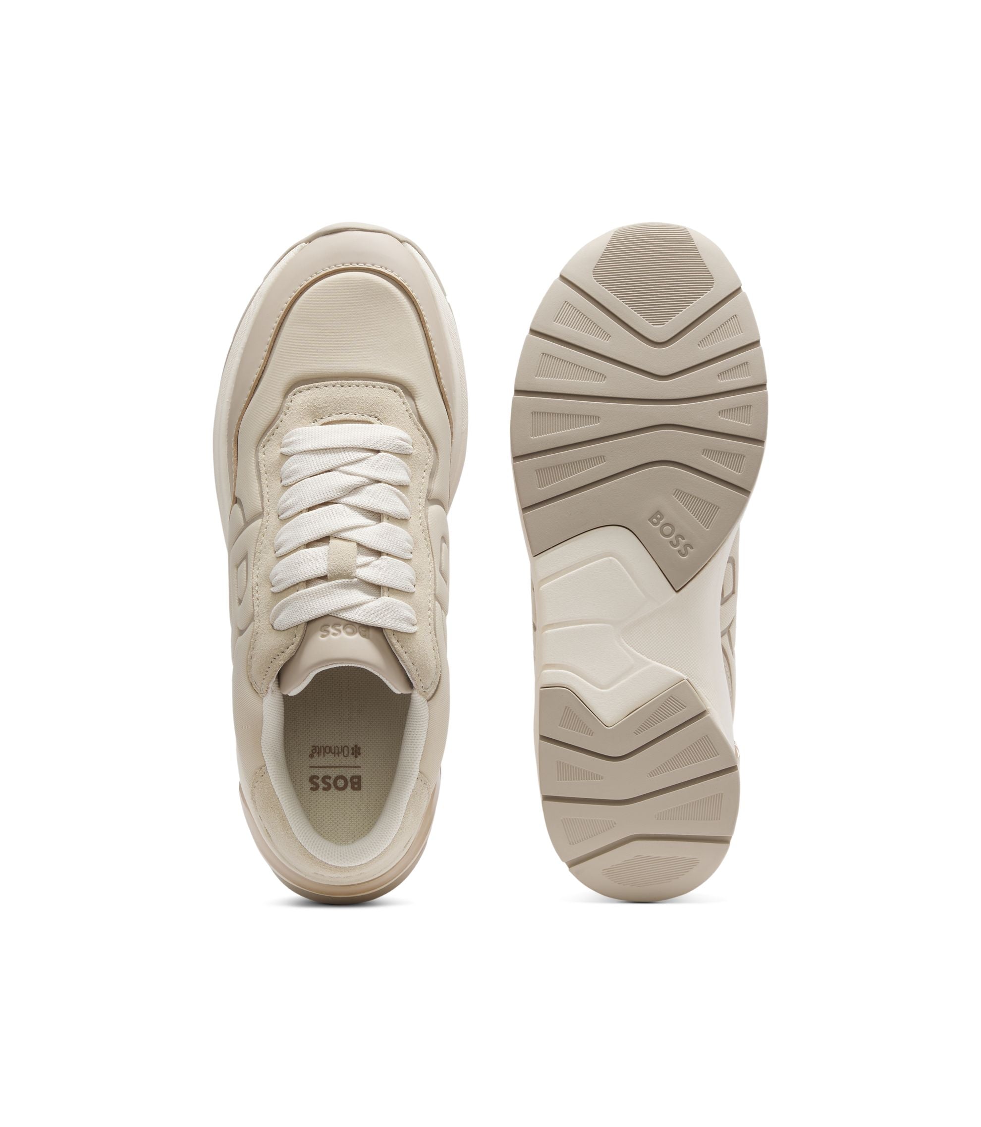 Boss Suede Trim Trainers With Double B Monogram Light Beige Womens Light Beige