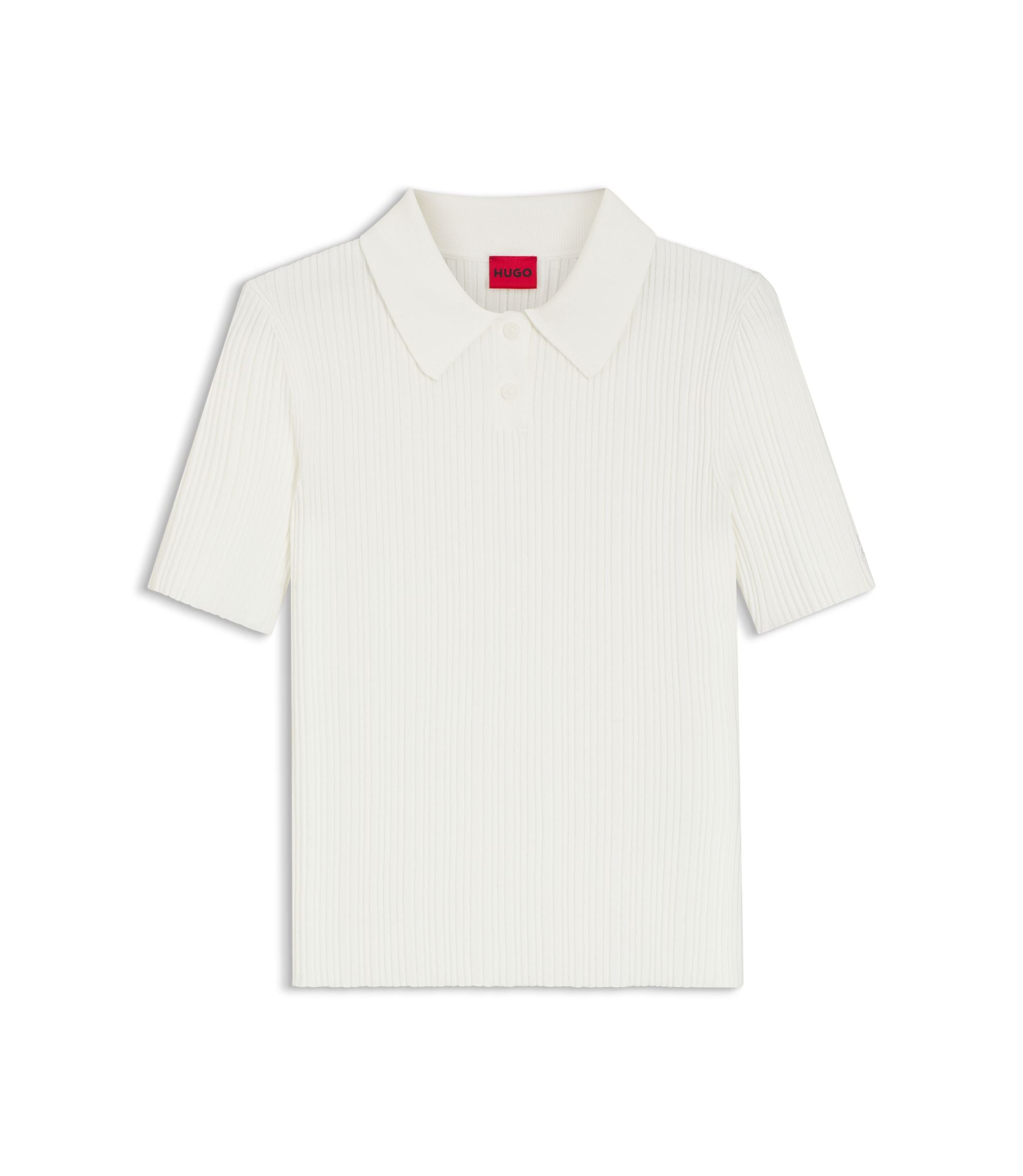 Hugo Slim Fit Ribbed Sweater With Polo Collar White Women's