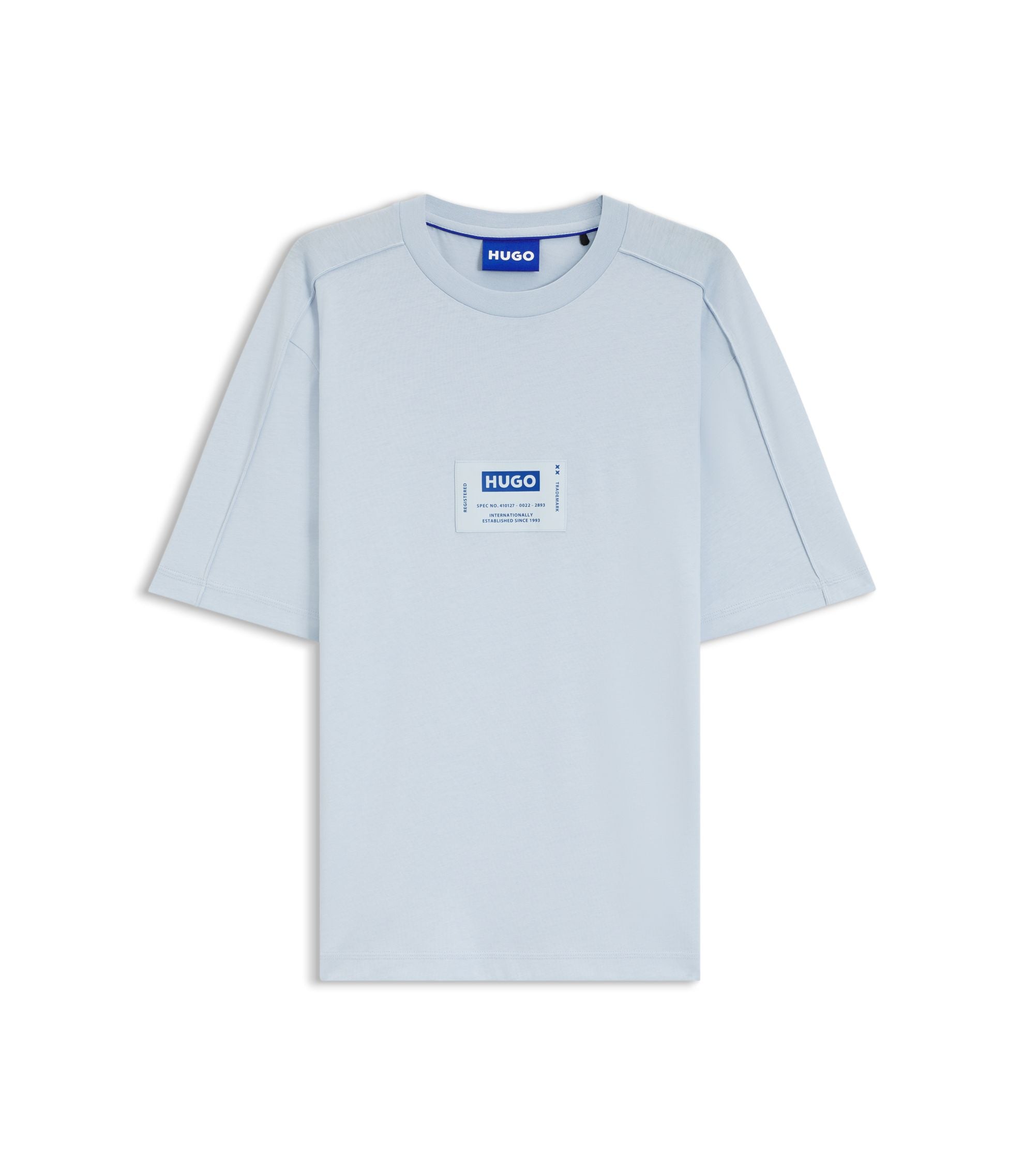 Hugo Cotton Jersey T Shirt With Workwear Logo Label Light Blue