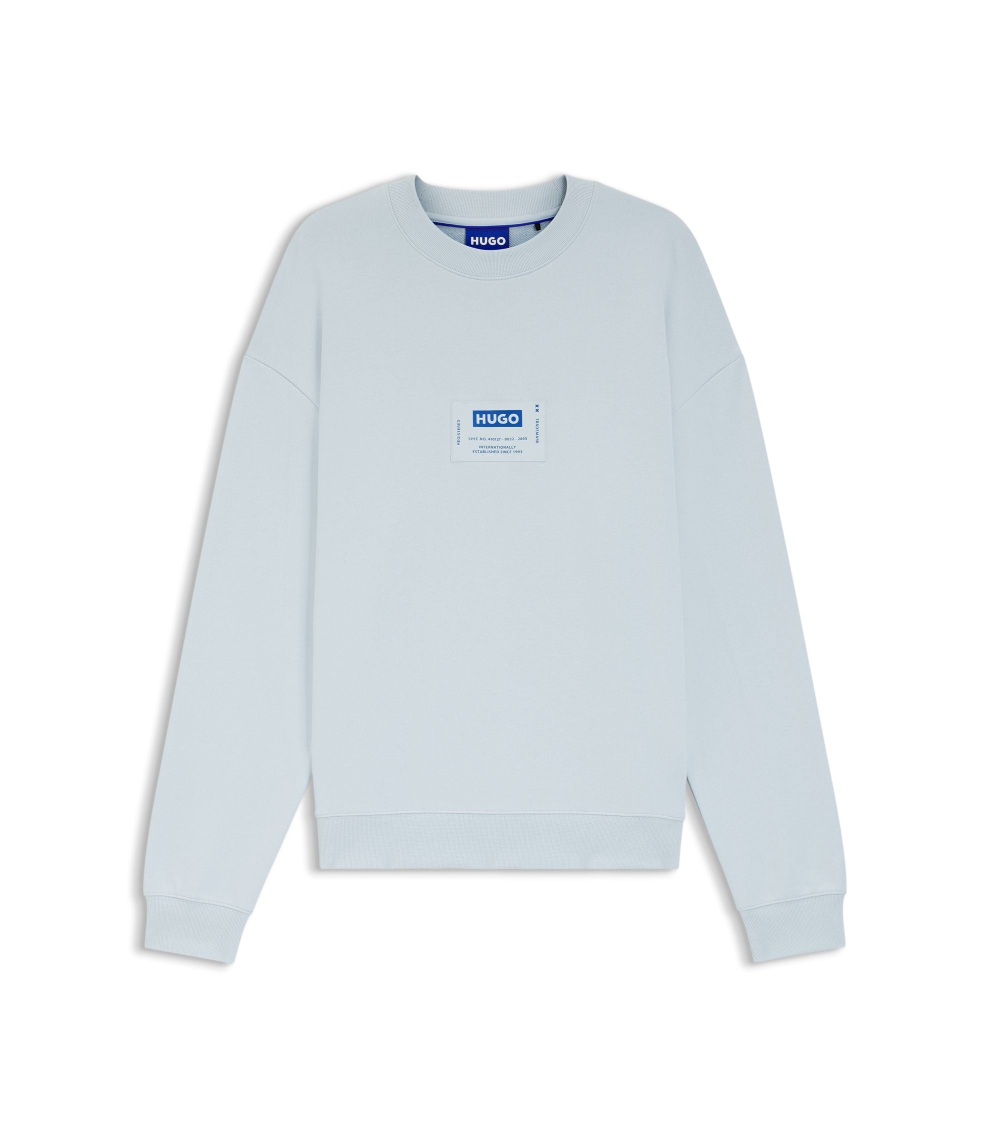 Hugo Logo Label Sweatshirt In A Cotton Blend Light Blue