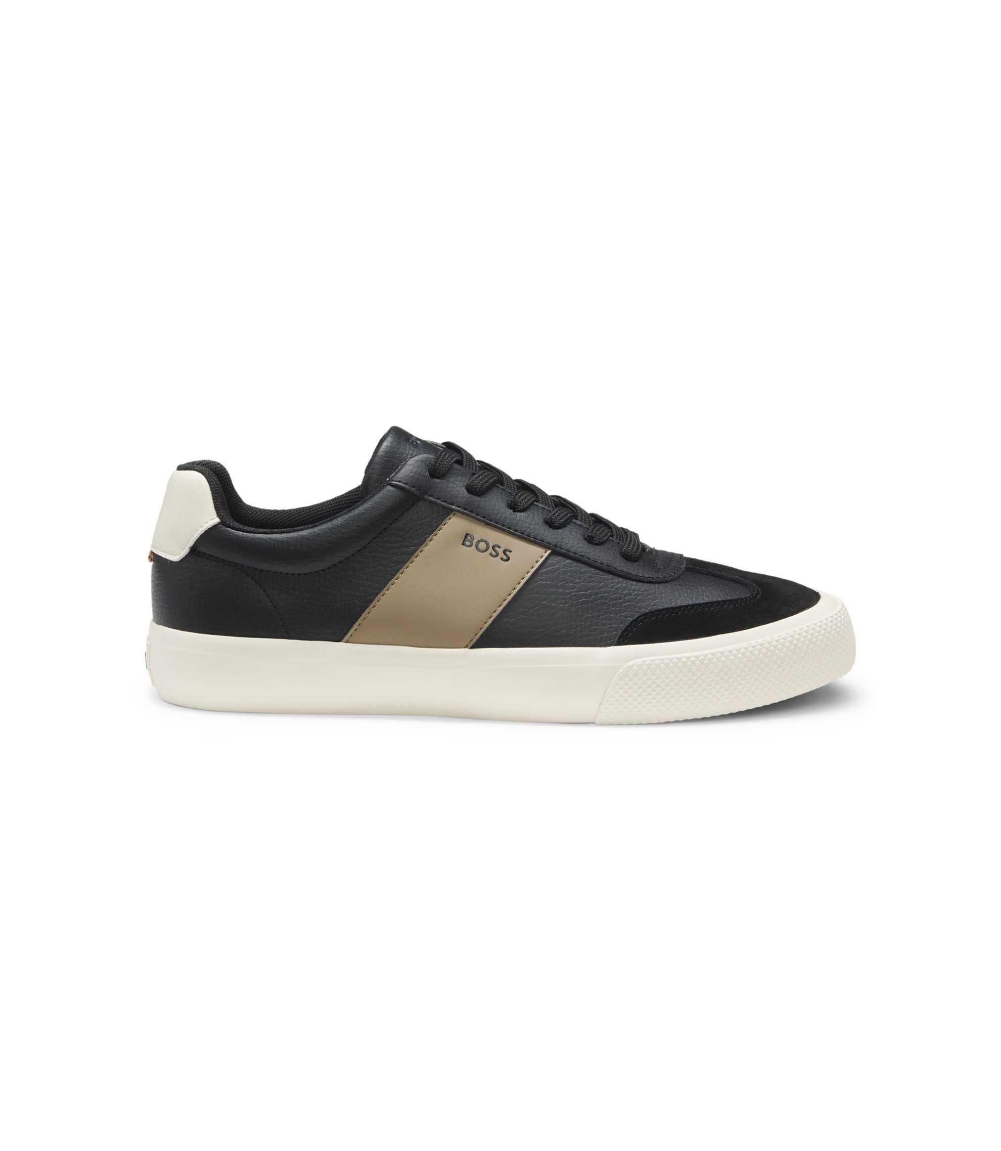 Boss Leather Trim Trainers In Faux Leather Dark Grey Dark Grey