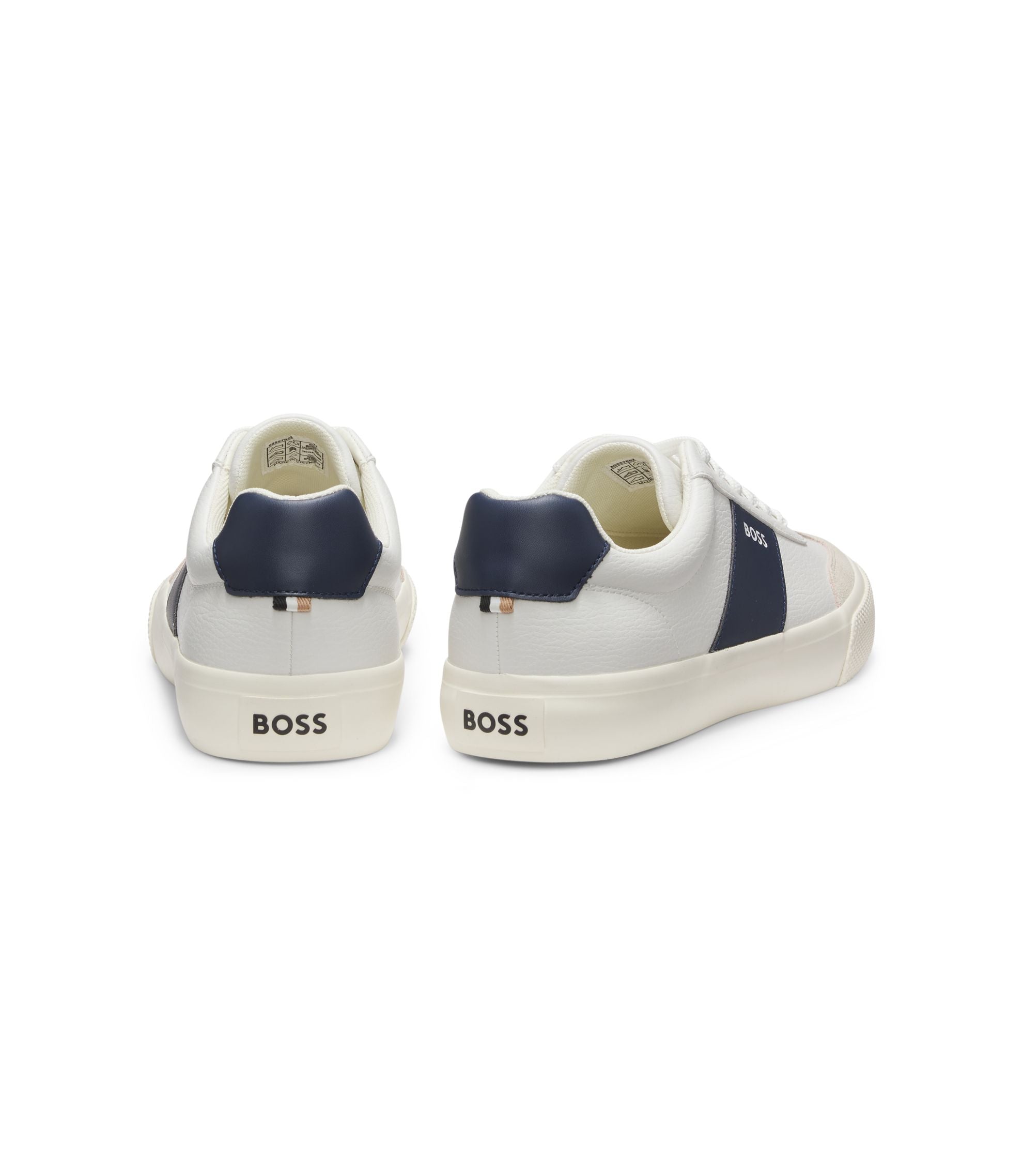 Boss Leather Trim Trainers In Faux Leather White White