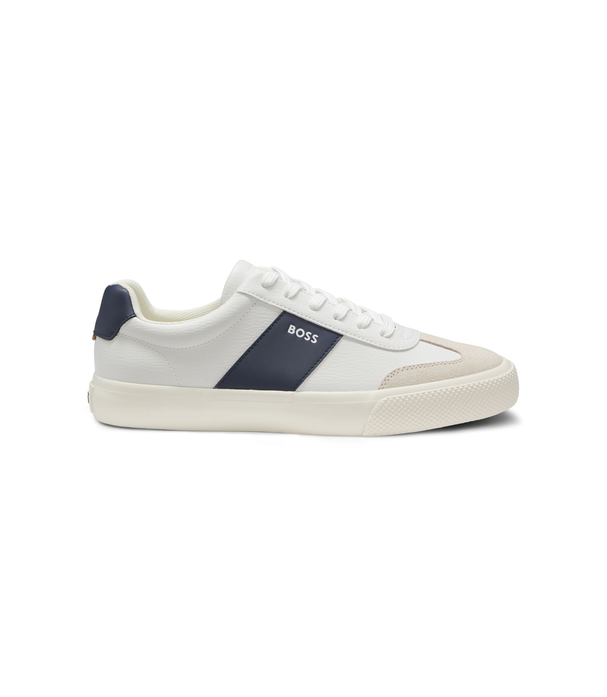 Boss Leather Trim Trainers In Faux Leather White White