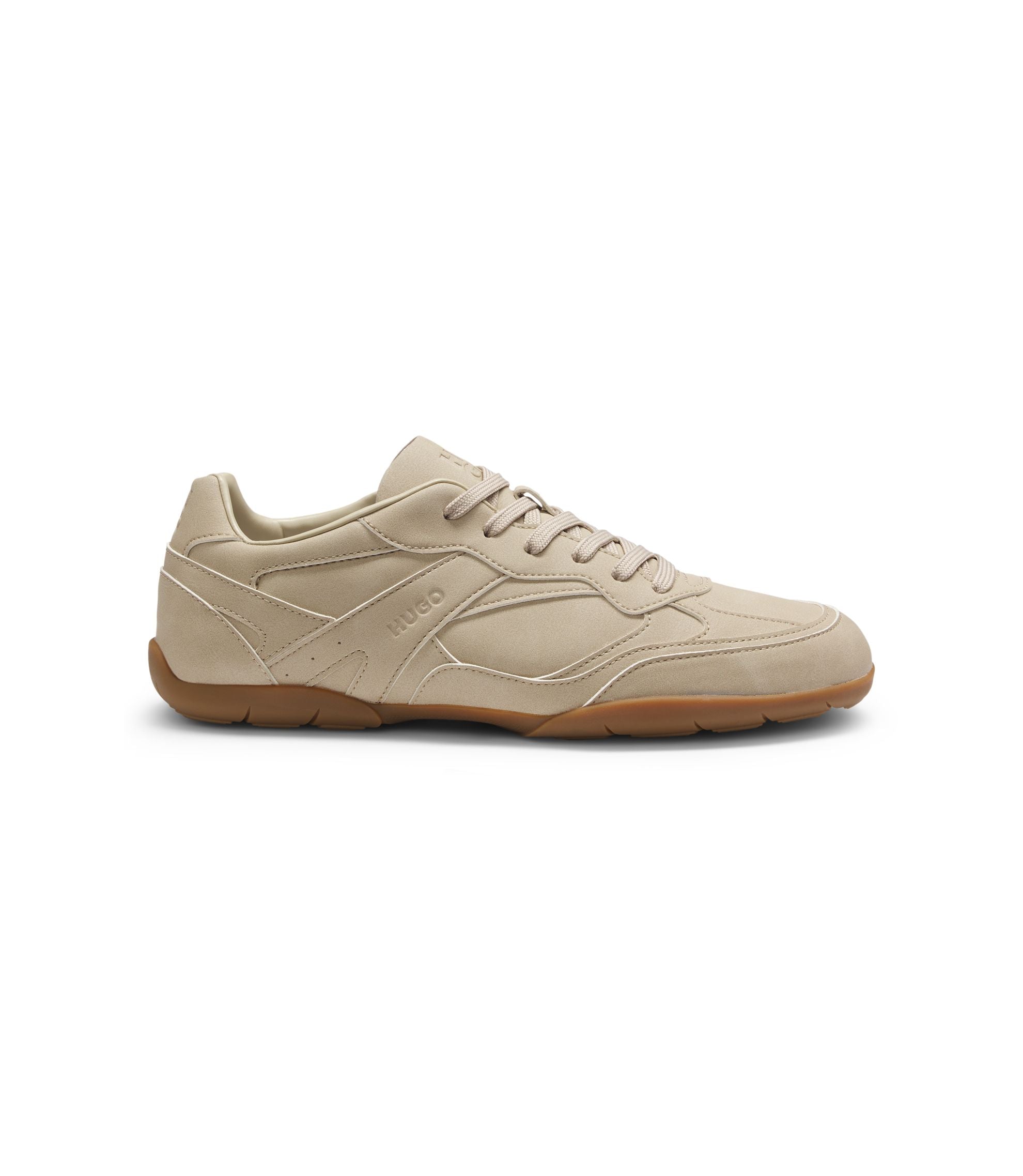 Hugo Stacked Logo Trainers In Faux Leather Light Beige Light Beige