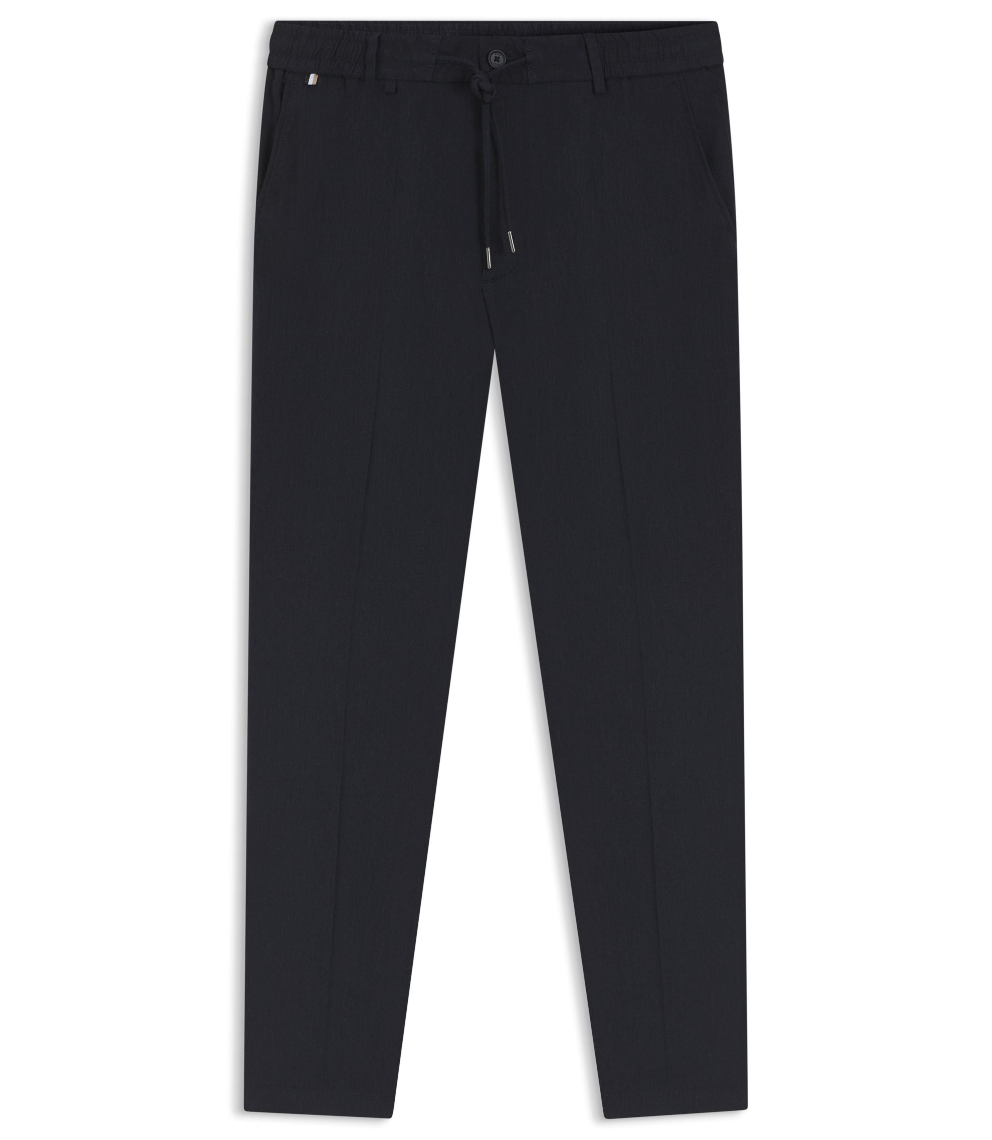 Boss Modern Fit Trousers In A Linen Blend Dark Blue