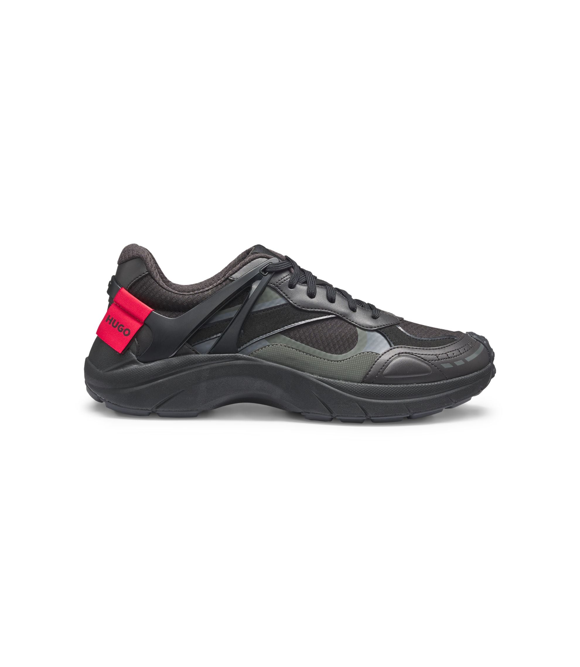Hugo Heel Spoiler Trainers With Faux Suede Accents Black Black