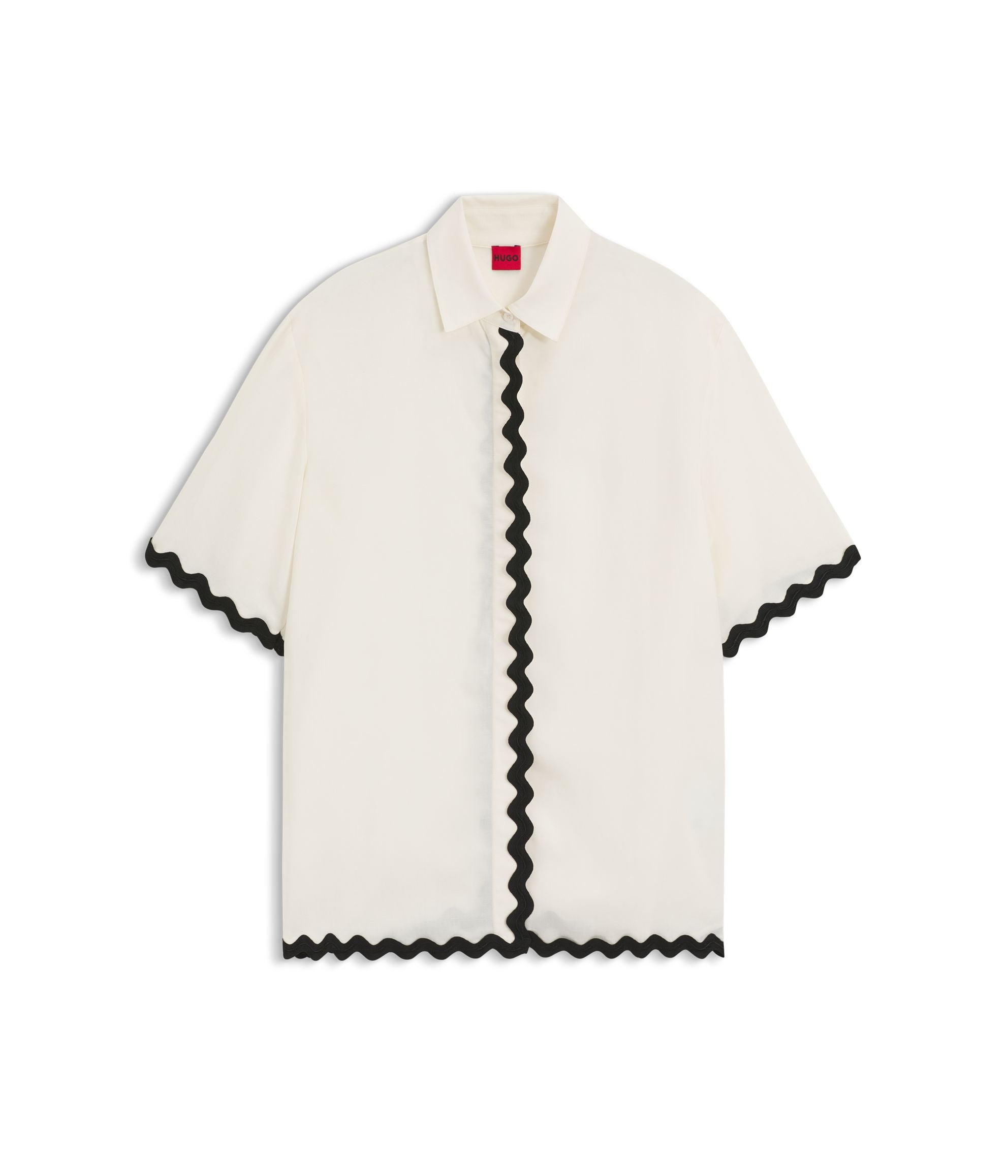 Hugo Relaxed Fit Blouse With Contrast Zigzag Tape White Women's