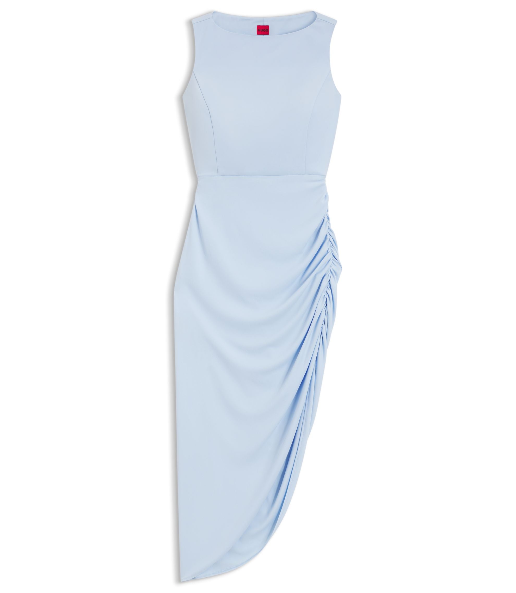 Hugo Crepe Dress With Gathered Asymmetric Hemline Light Blue Women's