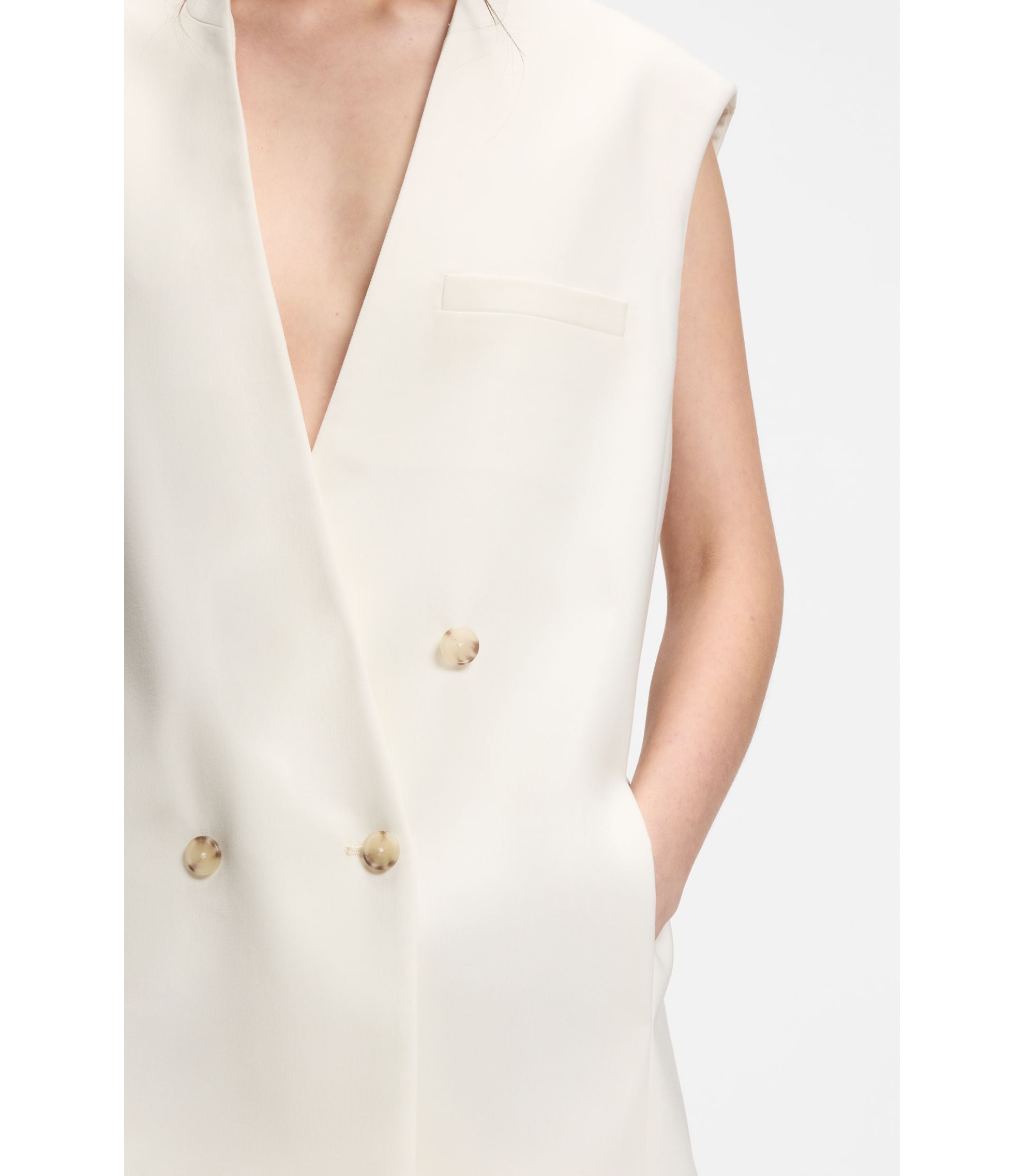 Boss Sleeveless Relaxed Fit Blazer In A Wool Blend White Women's